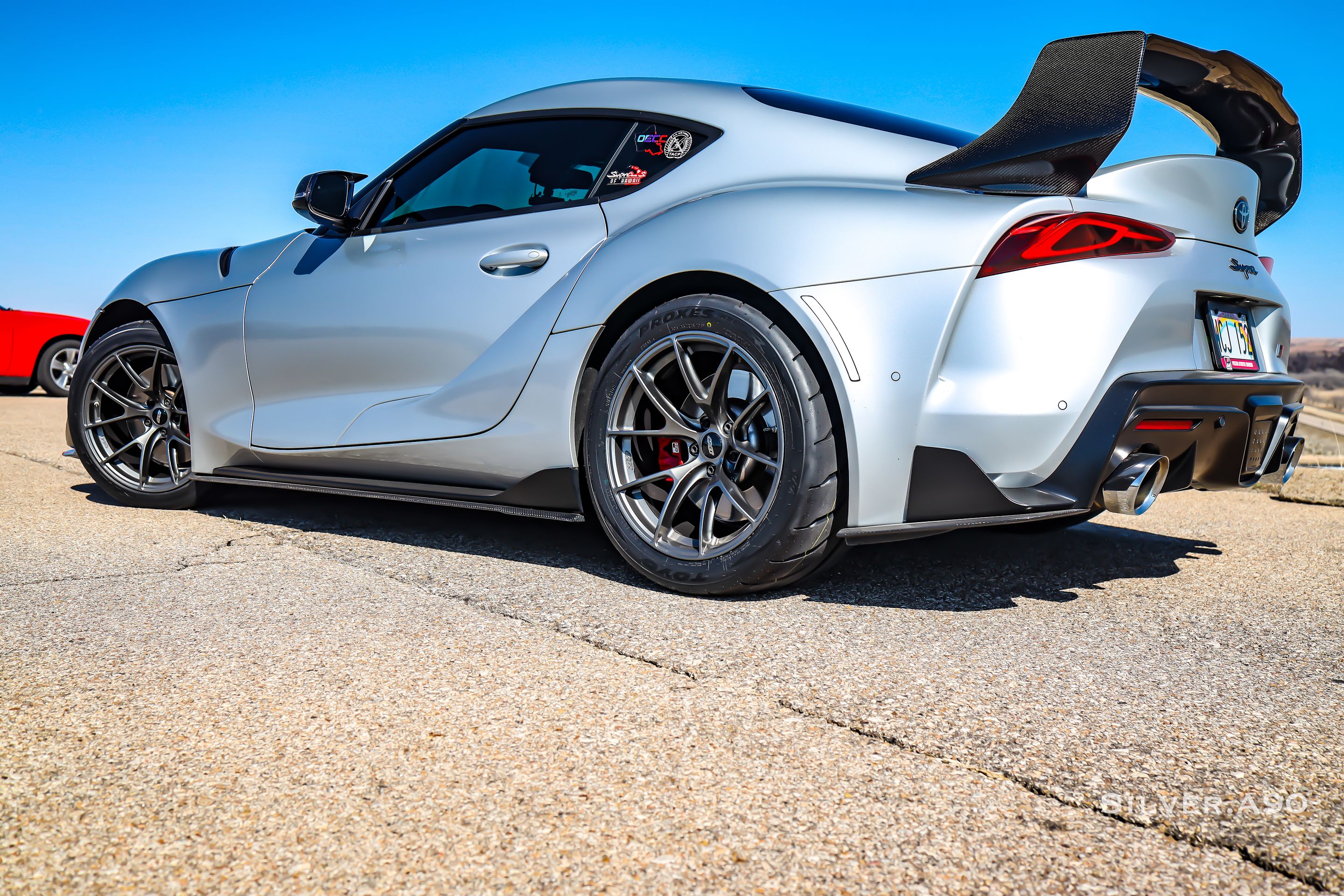 Silver Toyota GR Supra with 18" VS-5RS Apex wheels in Anthracite