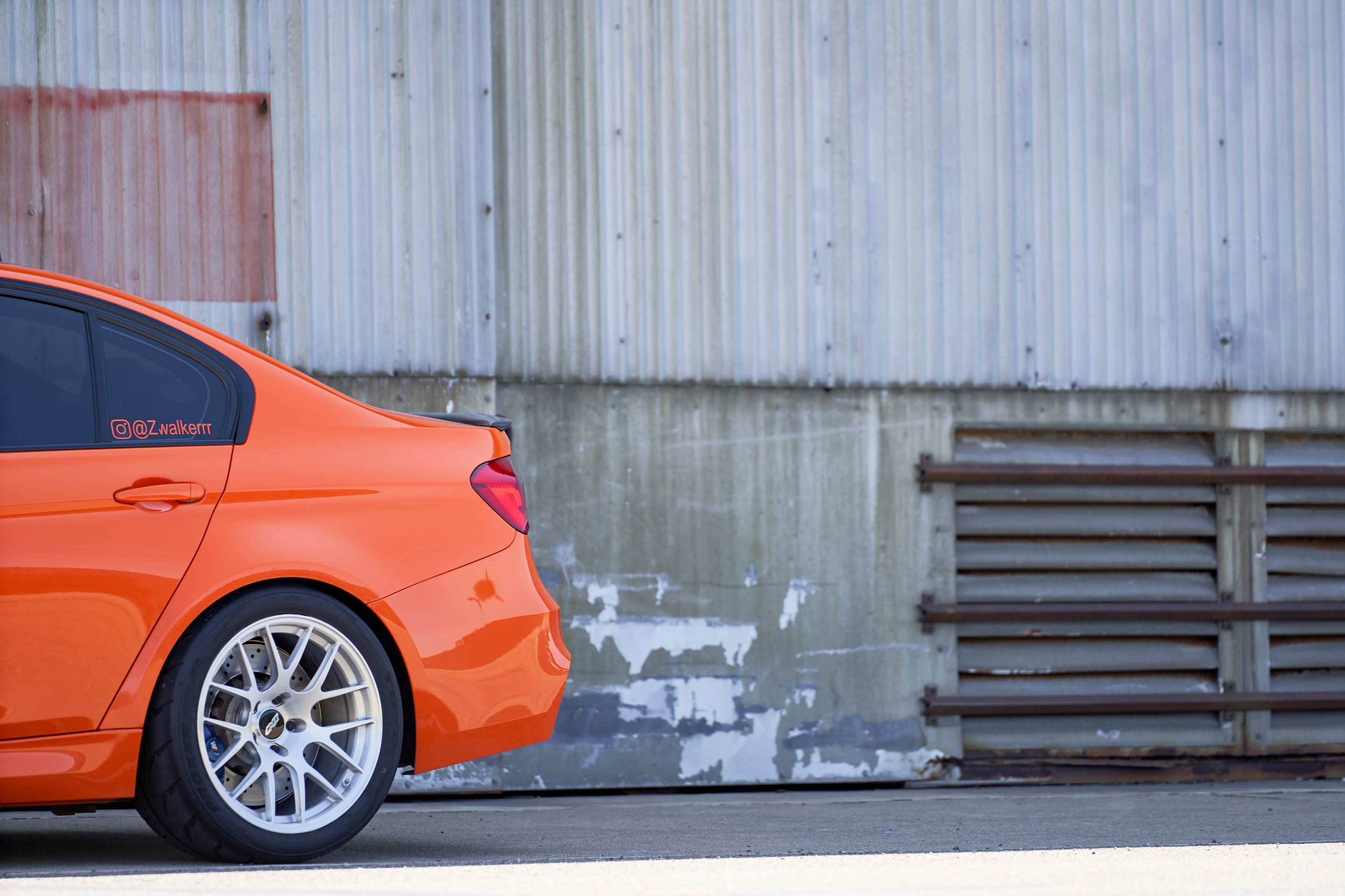 Orange BMW F80 M3 with 18" EC-7R Apex wheels in Brushed Clear