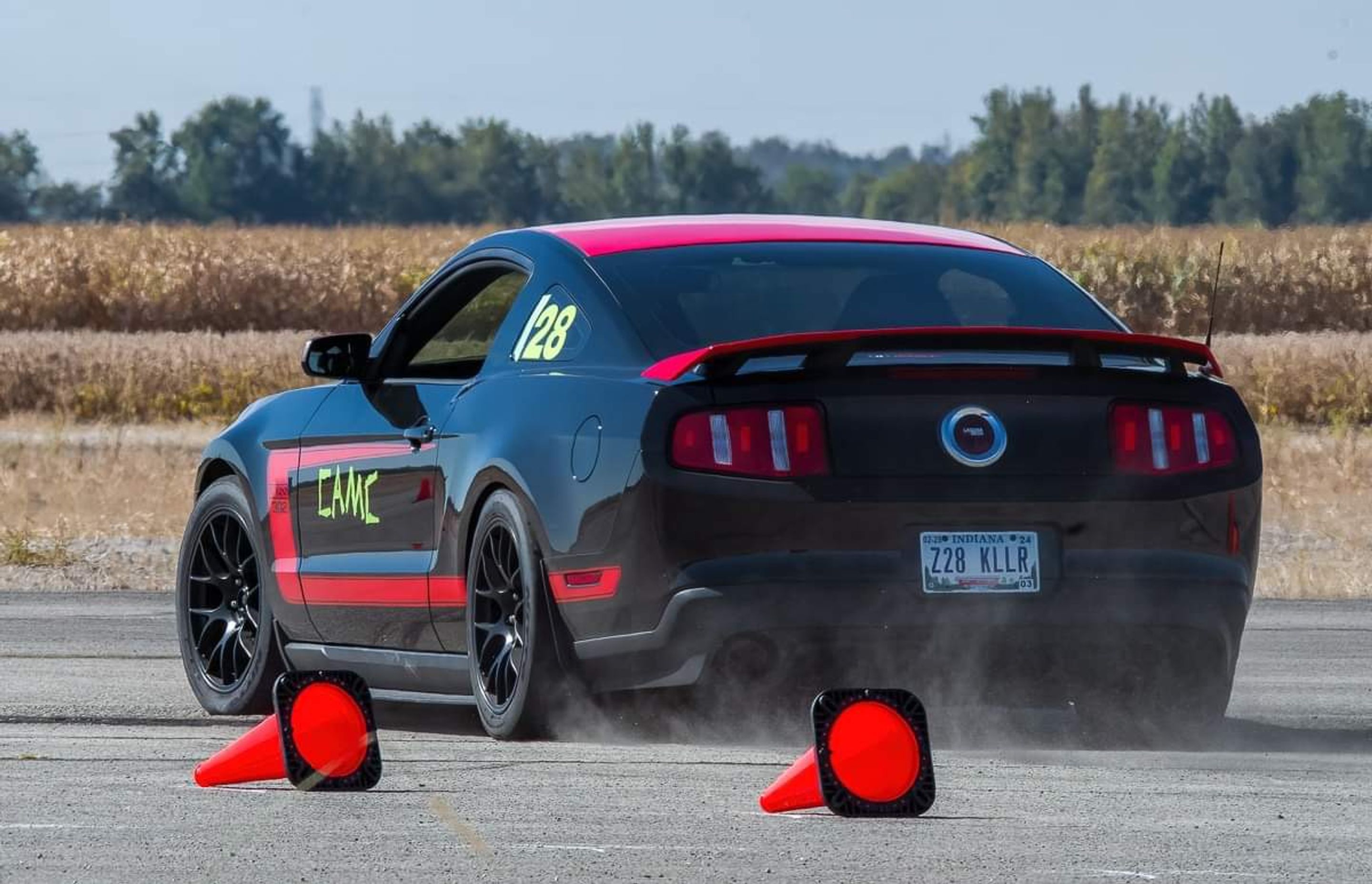 Black Ford S197 Mustang Boss 302 with 18" EC-7 Apex wheels in Satin Black