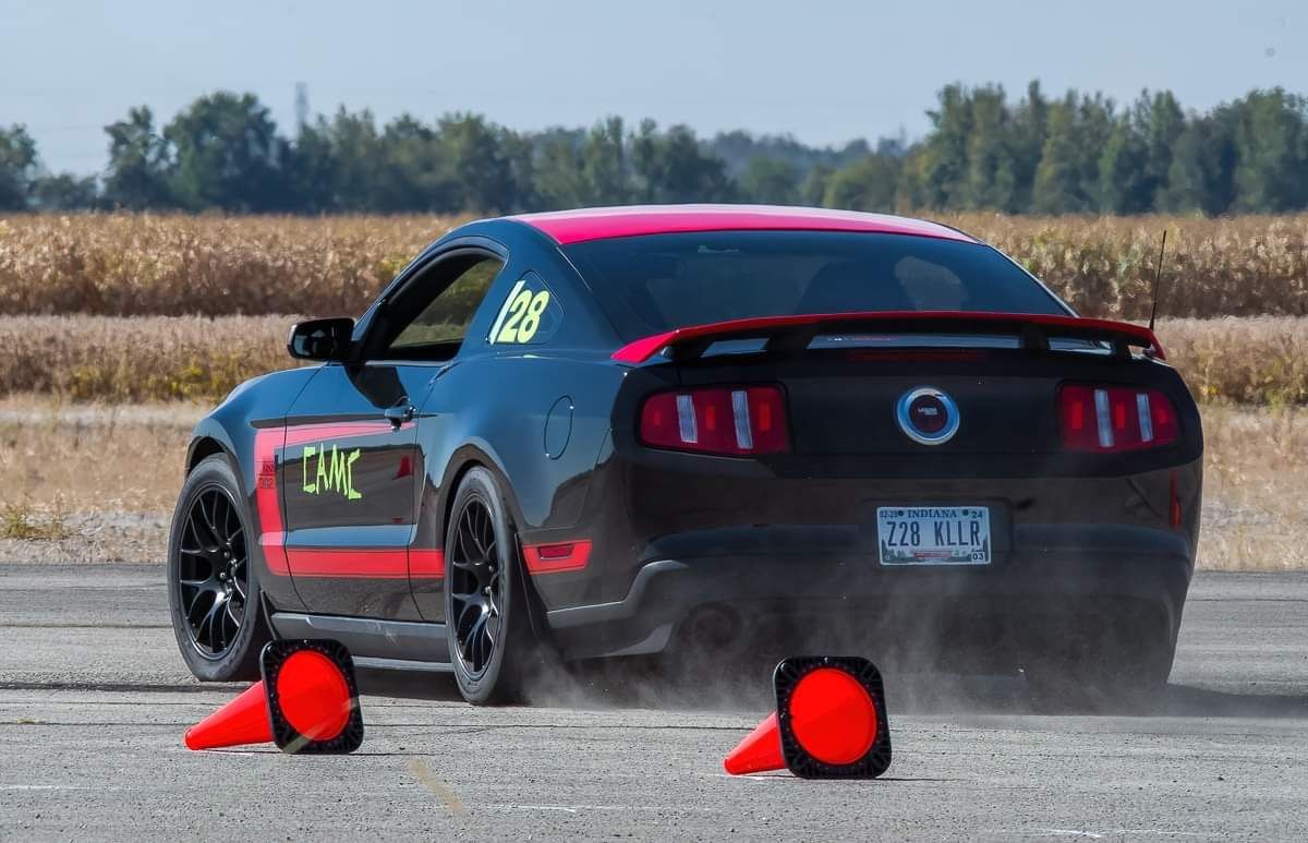 Black Ford S197 Mustang Boss 302 with 18" EC-7 Apex wheels in Satin Black
