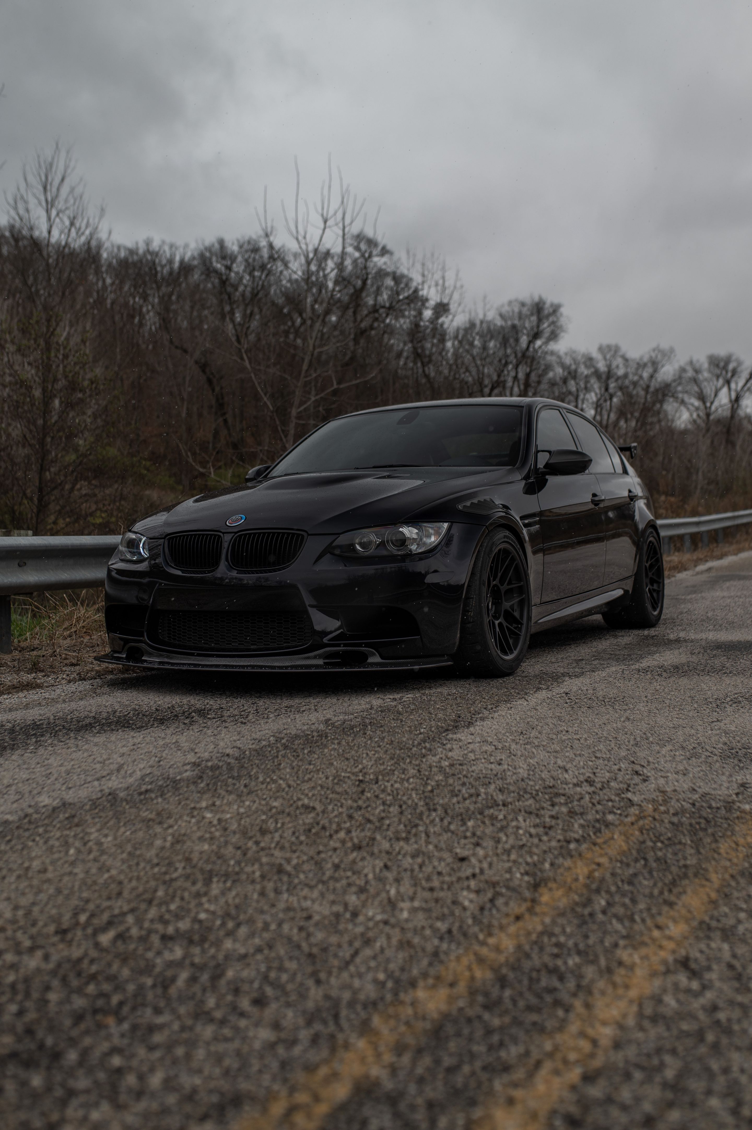 Black BMW E90 Sedan M3 with 18" ARC-8 Apex wheels in Satin Black