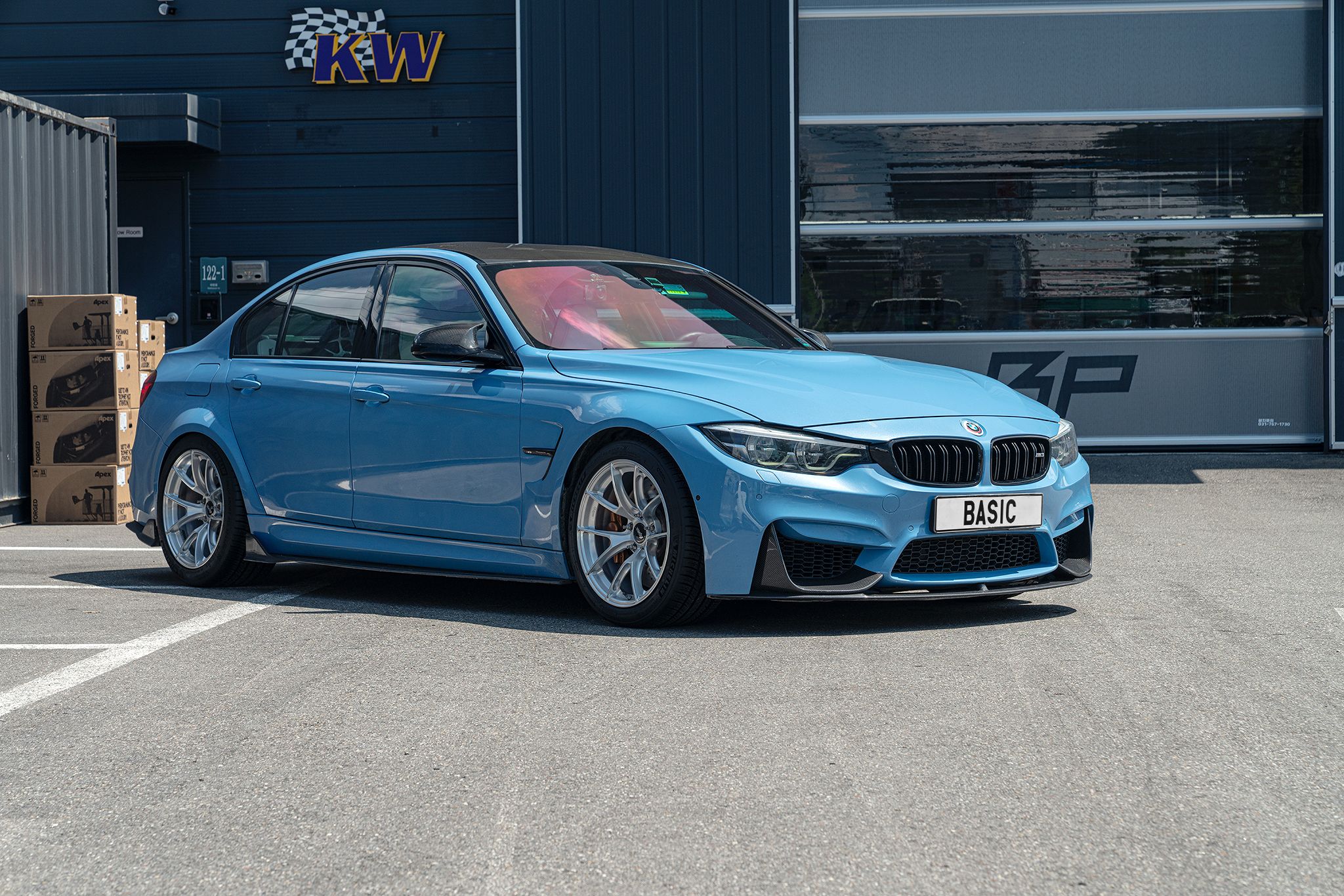 Blue BMW F80 M3 with 18" VS-5RS Apex wheels in Brushed Clear