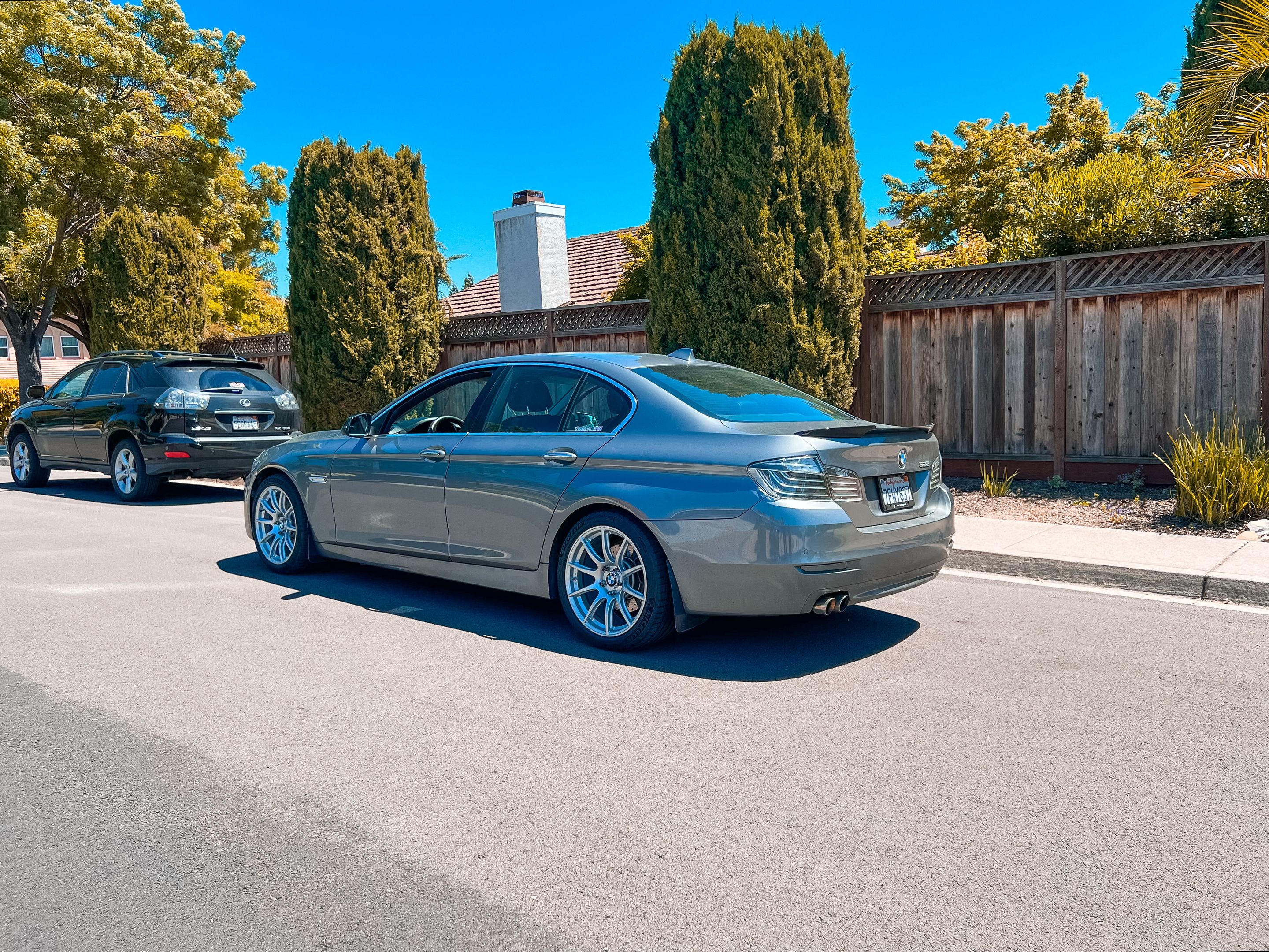 Grey BMW F10 Sedan 5 Series with 19" SM-10 Apex wheels in Race Silver