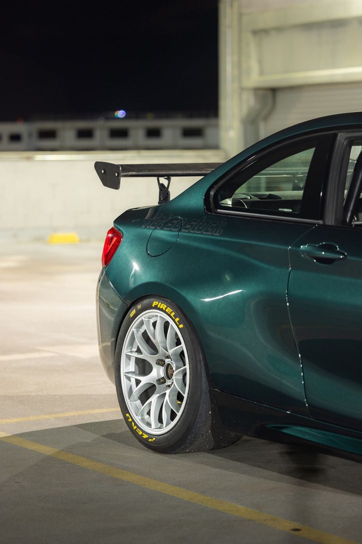 Green BMW F87 M2 with 18" EC-7 Apex wheels in Race Silver