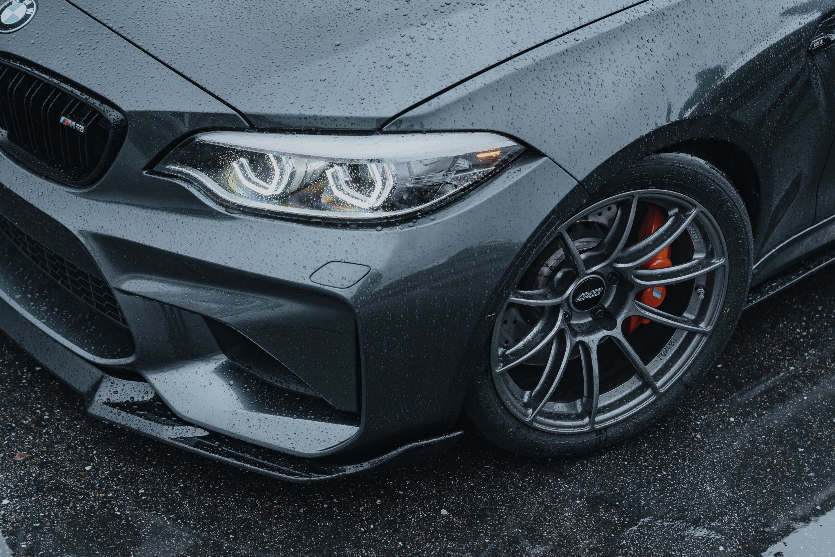 Grey BMW F87 M2 with 18" SM-10RS Apex wheels in Anthracite