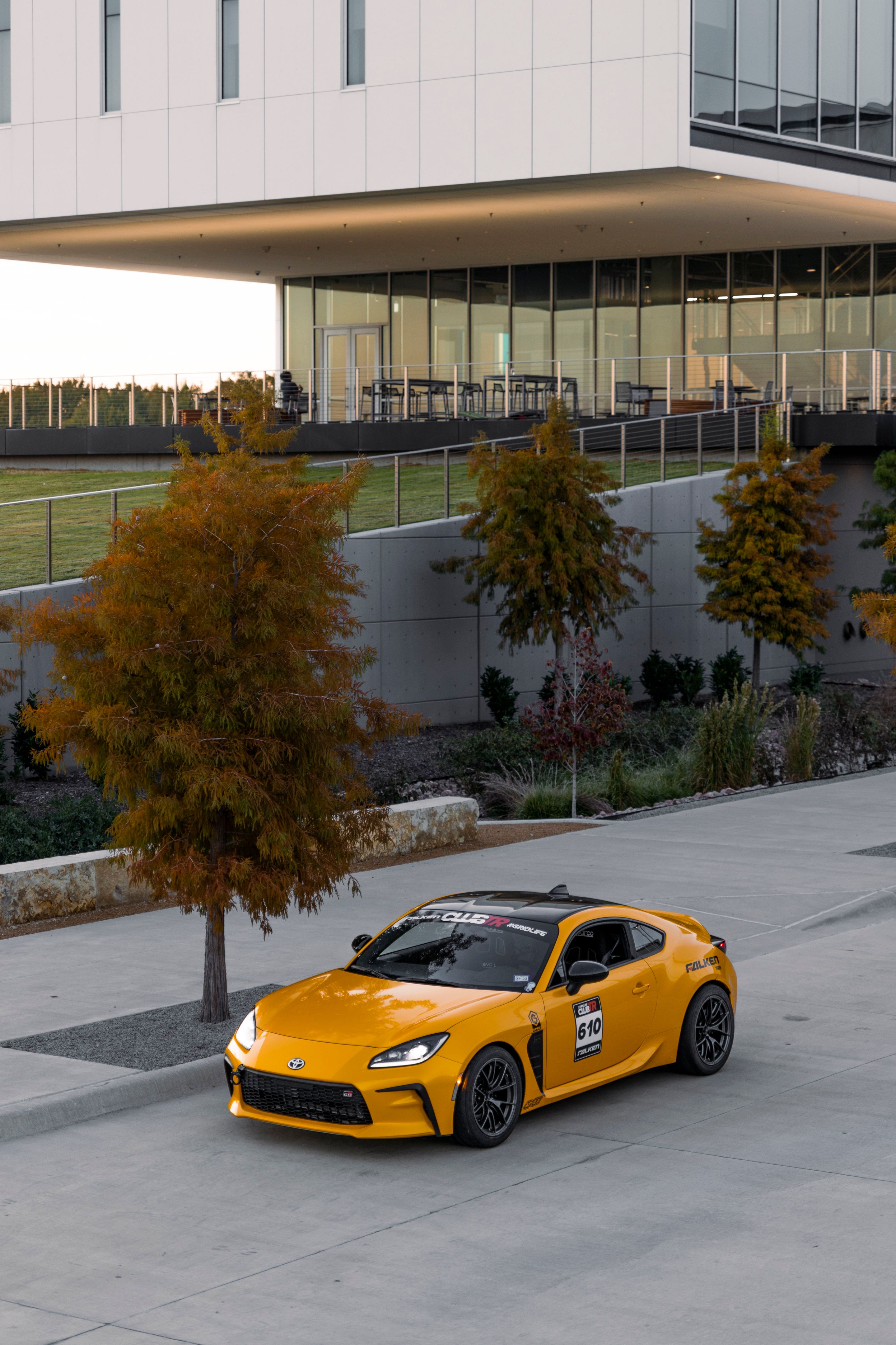 Yellow Toyota GR86 with 17" VS-5RS Apex wheels in Anthracite