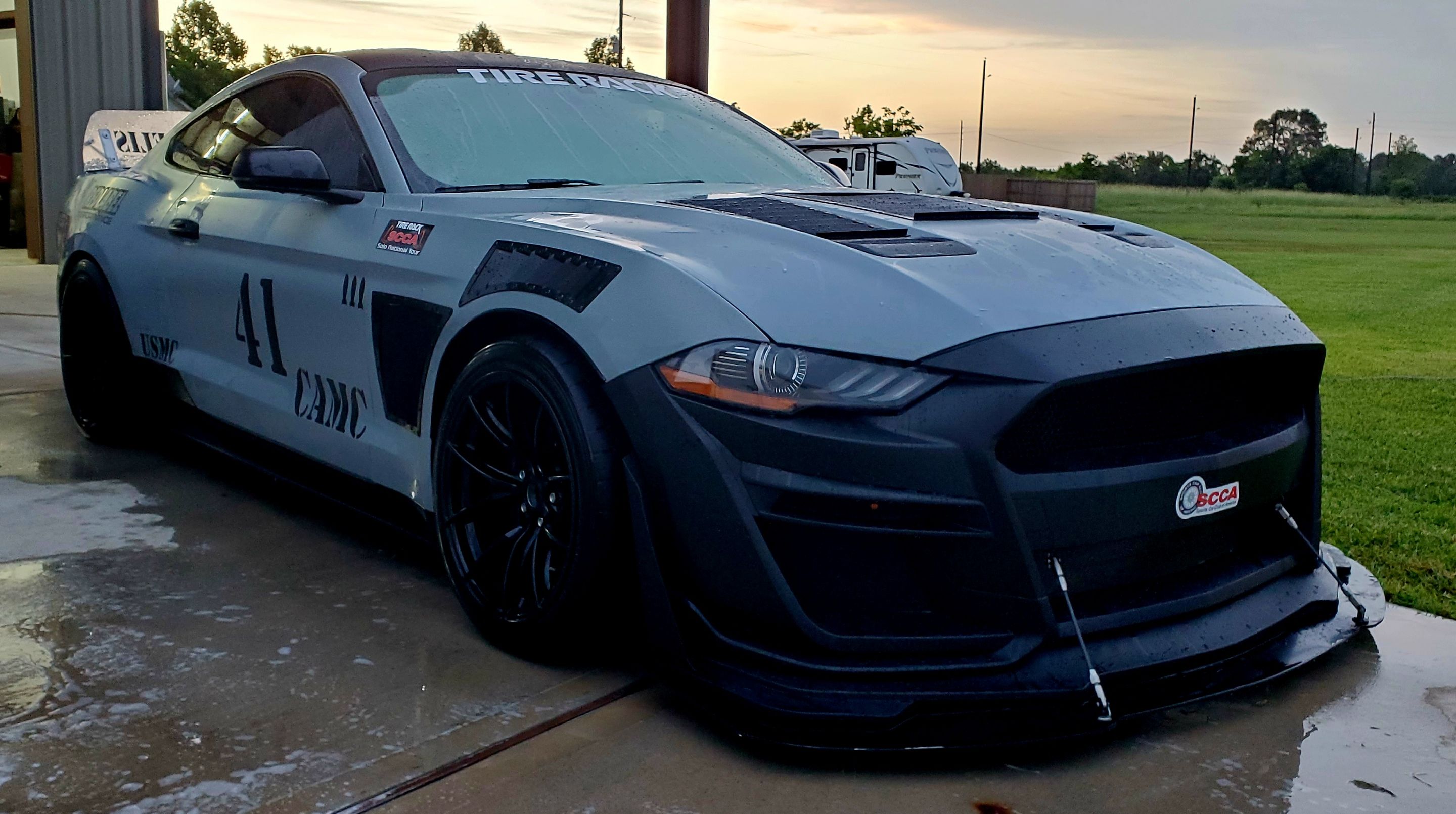 Grey Ford S550 Mustang GT with 18" VS-5RS Apex wheels in Satin Black