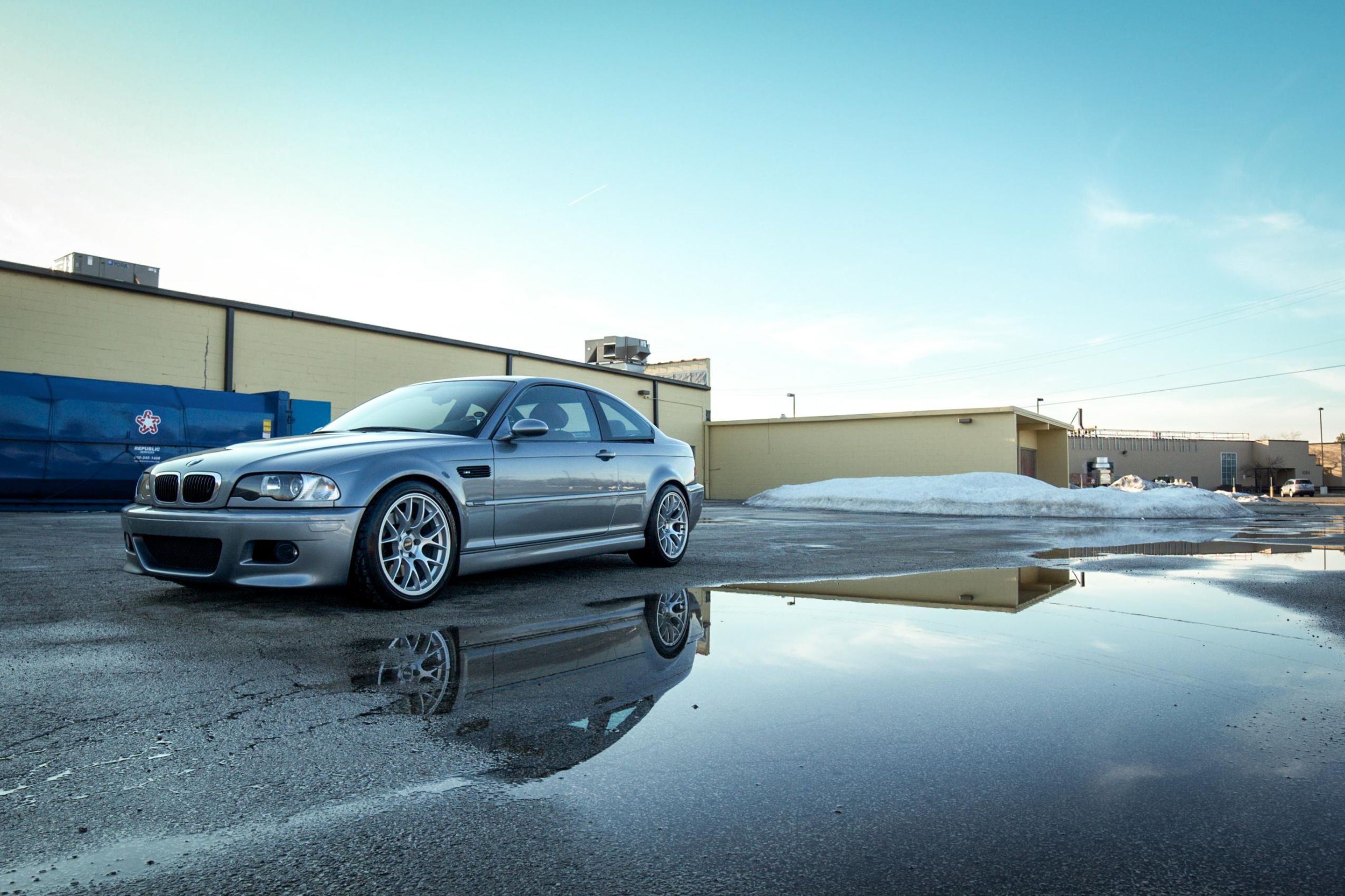 Silver BMW E46 M3 with 18" EC-7 Apex wheels in Race Silver
