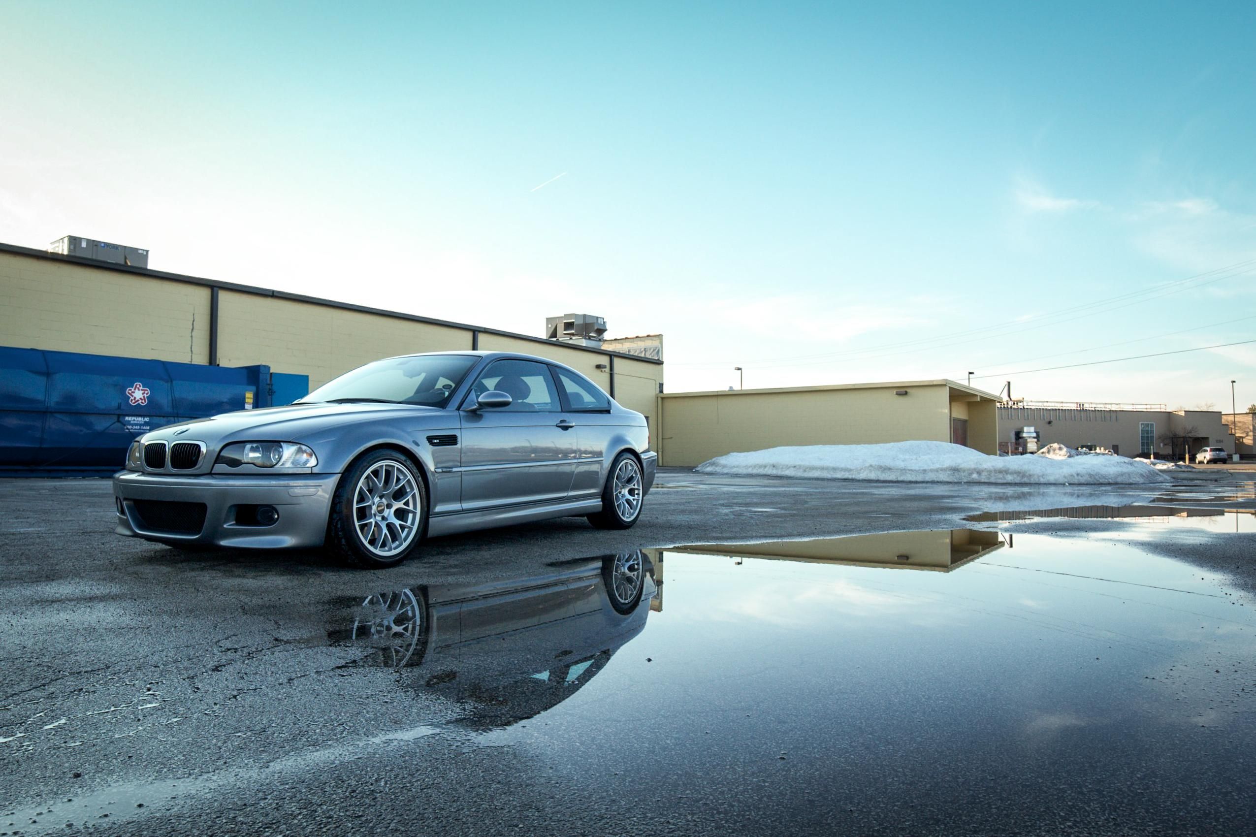 Silver BMW E46 M3 with 18" EC-7 Apex wheels in Race Silver