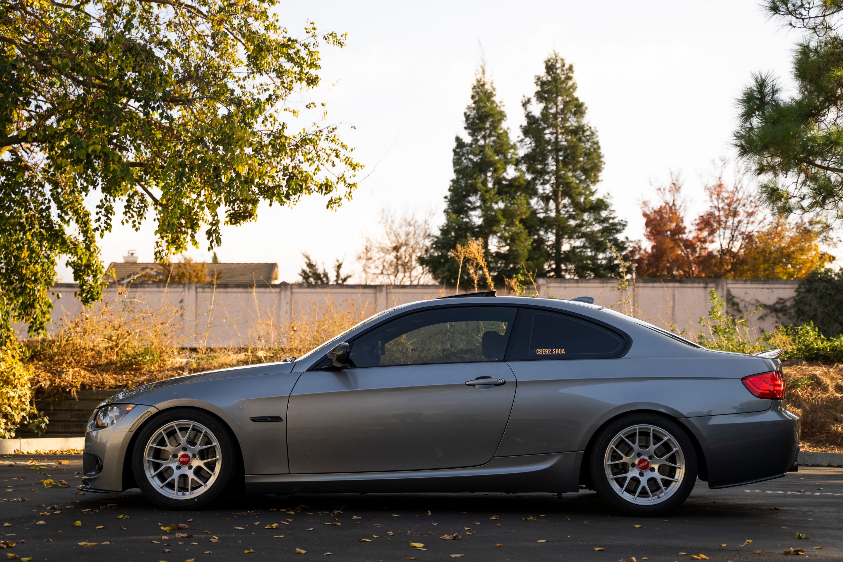 Grey BMW E92 Coupe 3 Series with 17" EC-7R Apex wheels in Brushed Clear