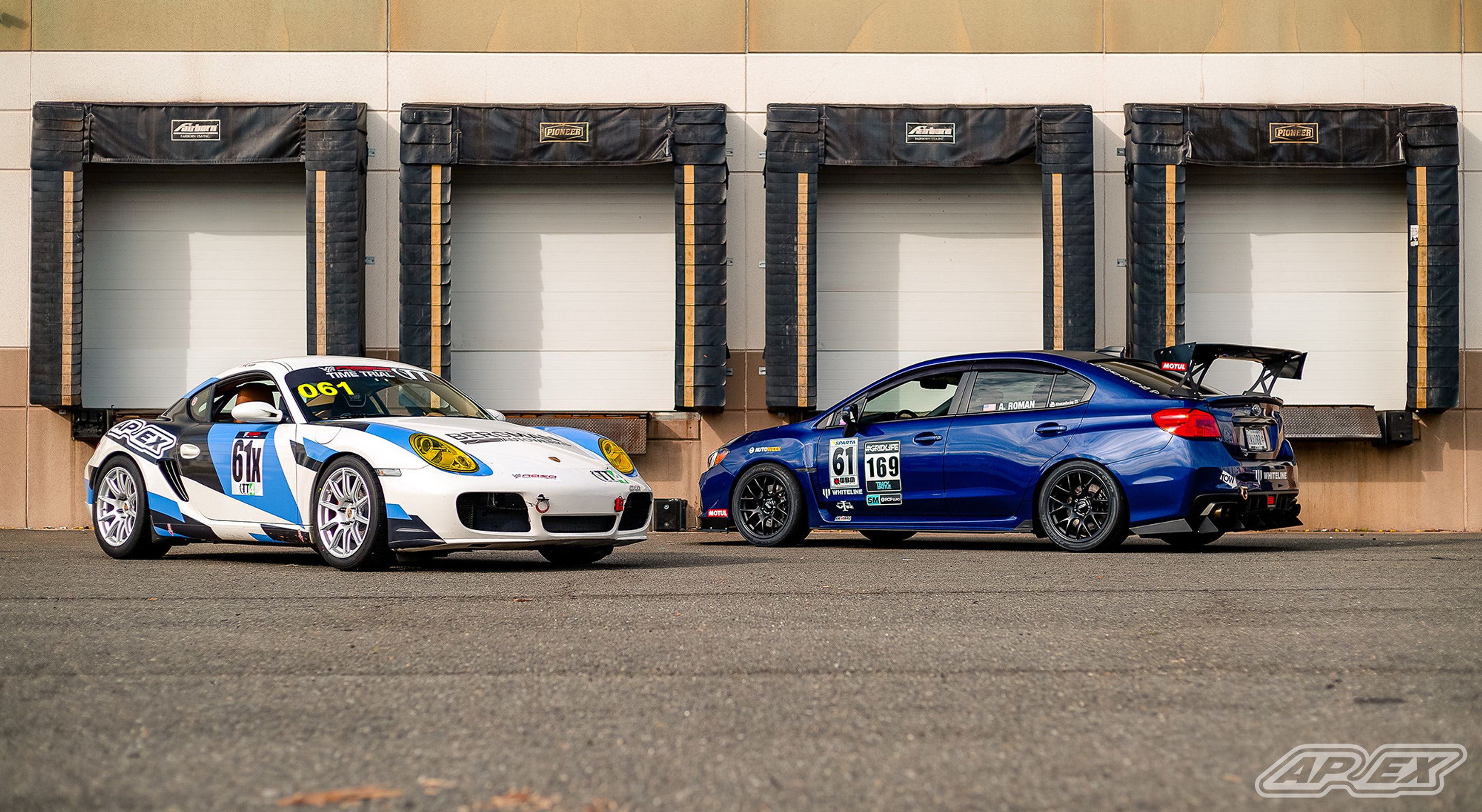 Blue Subaru VA WRX STI with 18" EC-7 Apex wheels in Satin Black