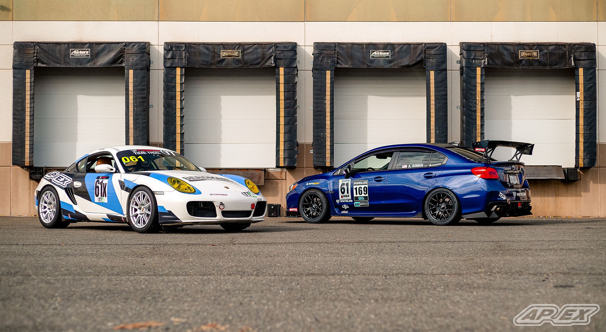 Blue Subaru VA WRX STI with 18" EC-7 Apex wheels in Satin Black