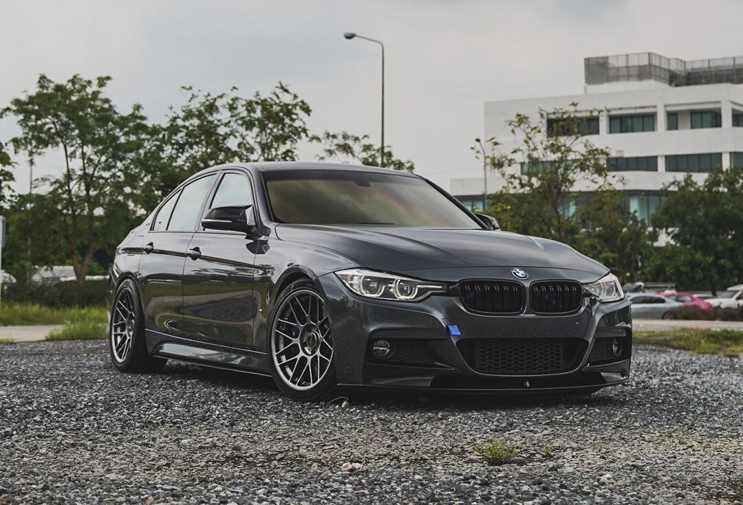 Grey BMW F30 Sedan 3 Series with 18" ARC-8 Apex wheels in Hyper Black