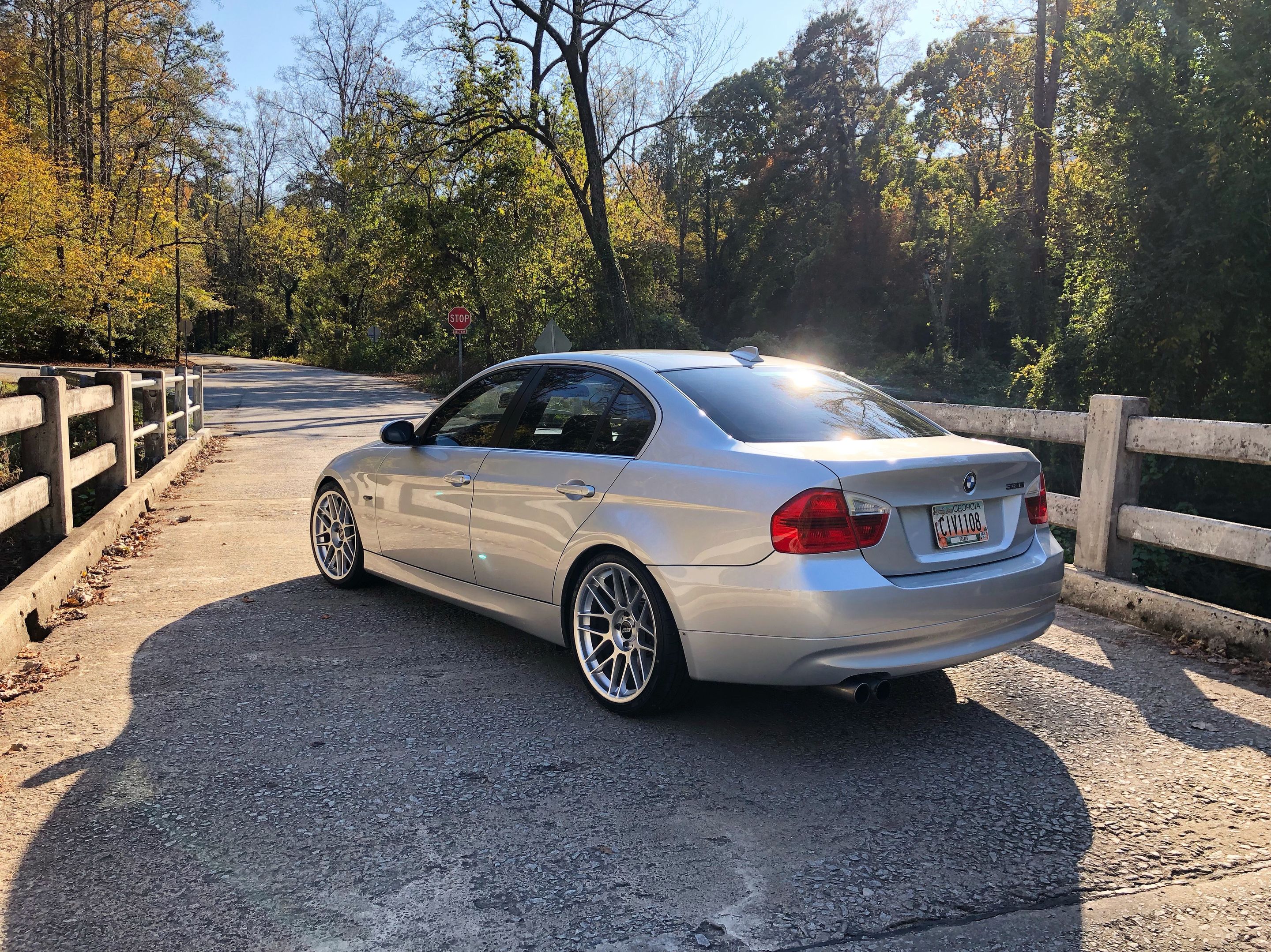 Silver BMW E90 Sedan 3 Series with 19" ARC-8 Apex wheels in Hyper Silver