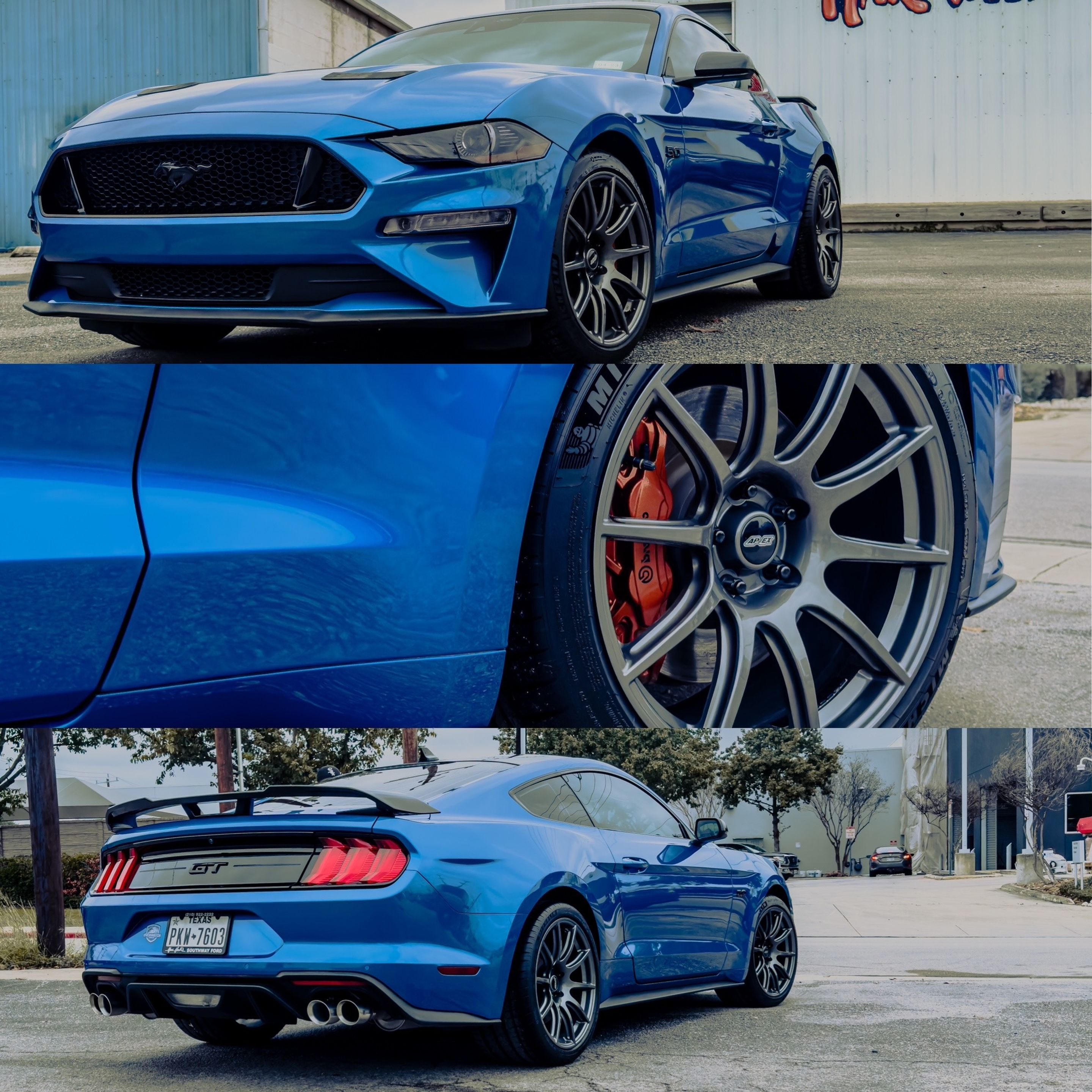 Blue Ford S550 Mustang GT with 19" SM-10 Apex wheels in Anthracite