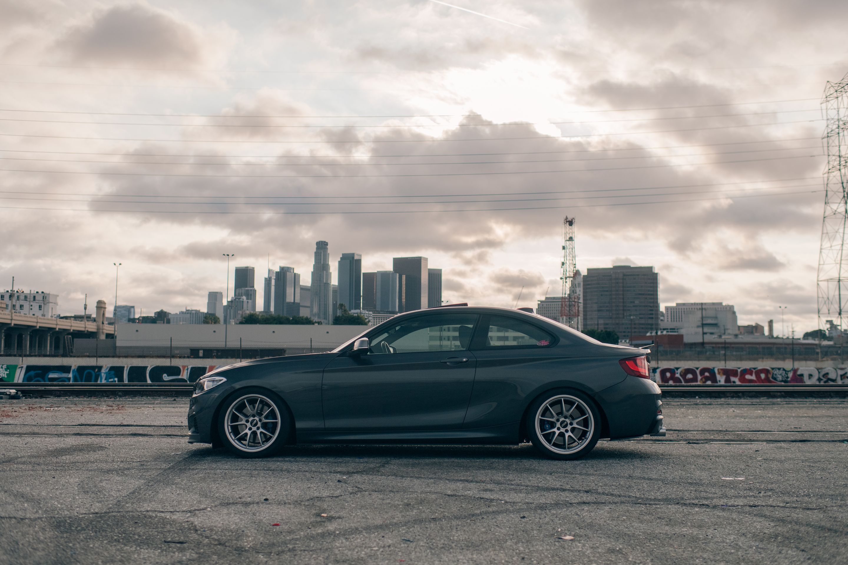 Grey BMW F22 Coupe 2 Series with 18" FL-5 Apex wheels in Race Silver