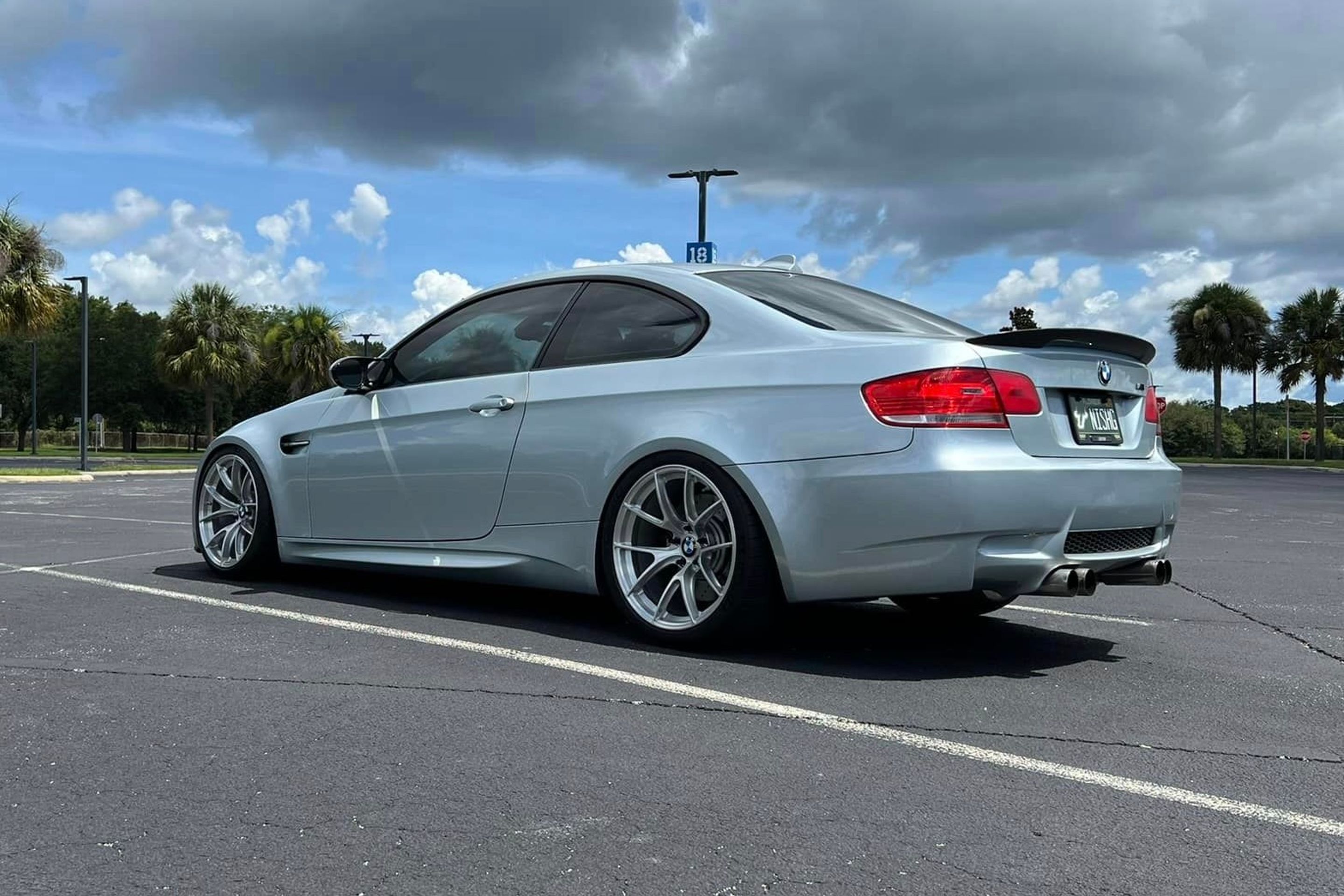 Silver BMW E92 Coupe M3 with 19" VS-5RS Apex wheels in Brushed Clear