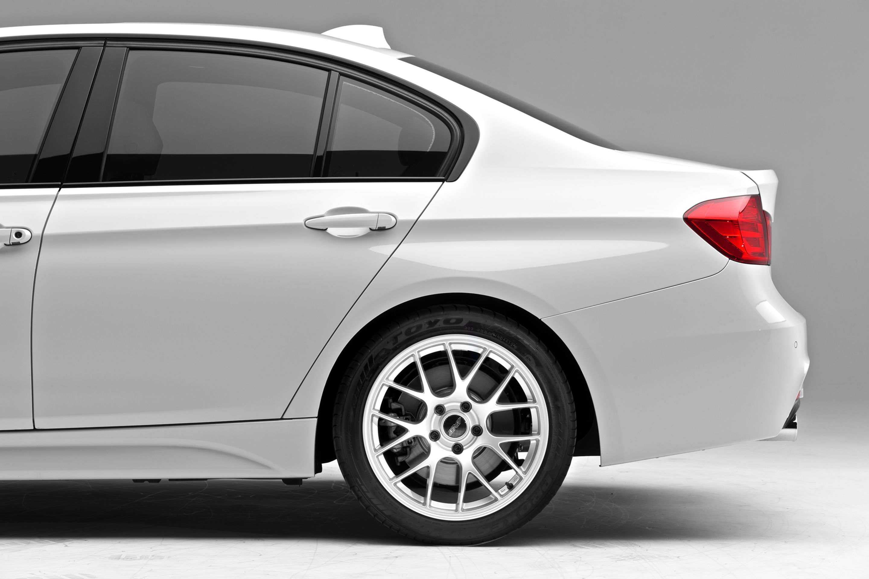 White BMW F30 Sedan 3 Series with 18" EC-7 Apex wheels in Race Silver