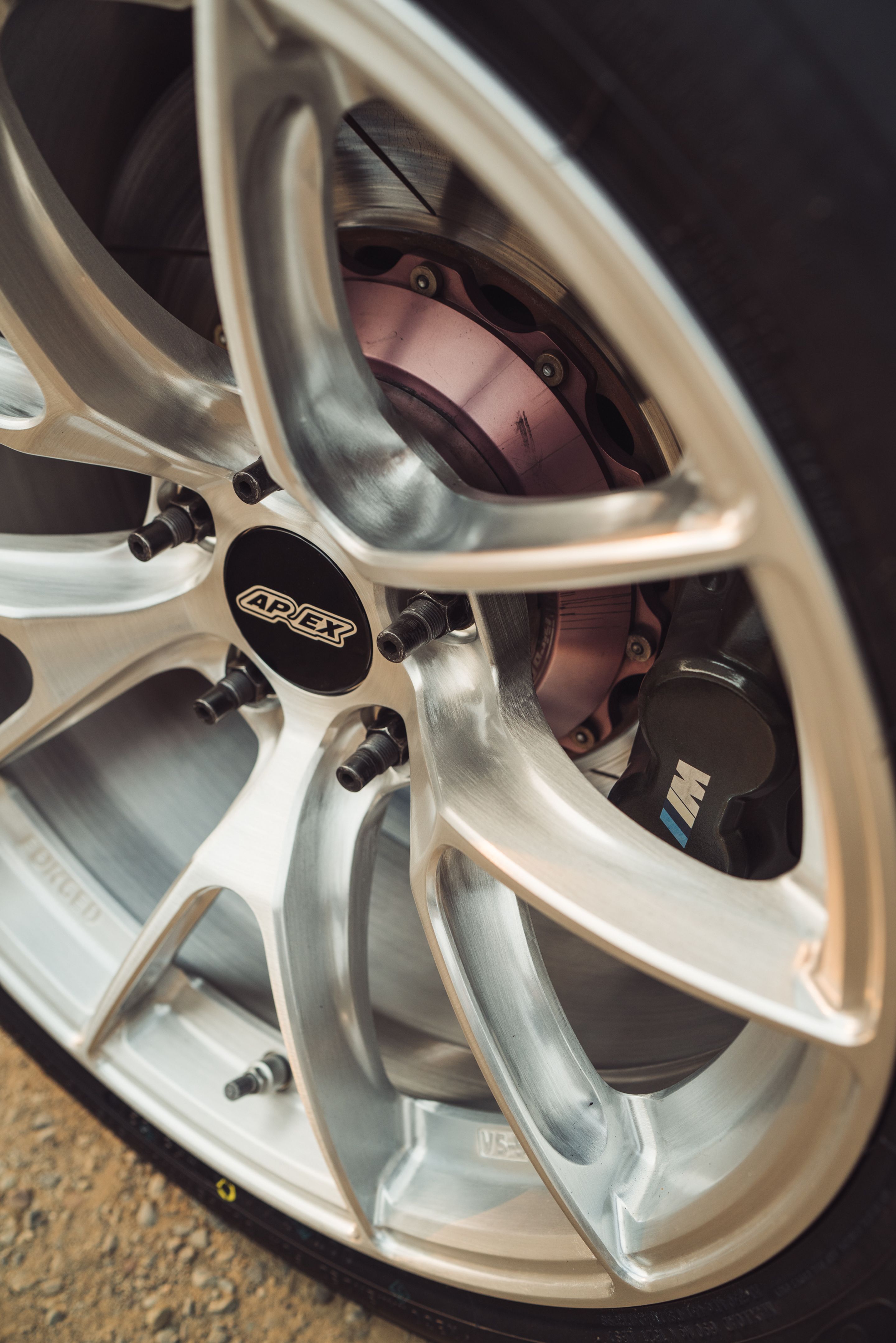 Orange BMW F82 Coupe M4 with 18" VS-5RS Apex wheels in Brushed Clear