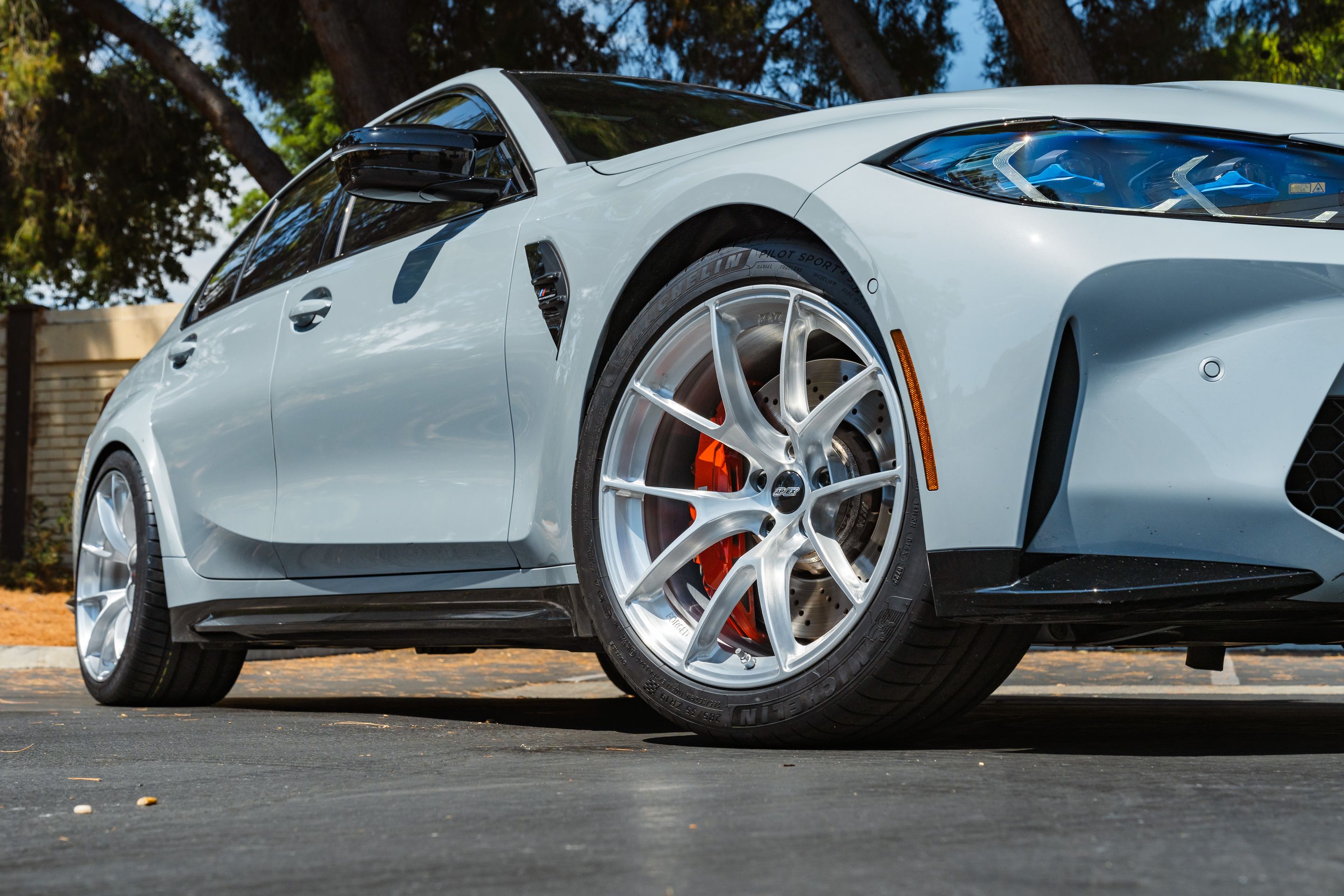 Grey BMW G80 M3 with 19"/20" VS-5RS Apex wheels in Brushed Clear