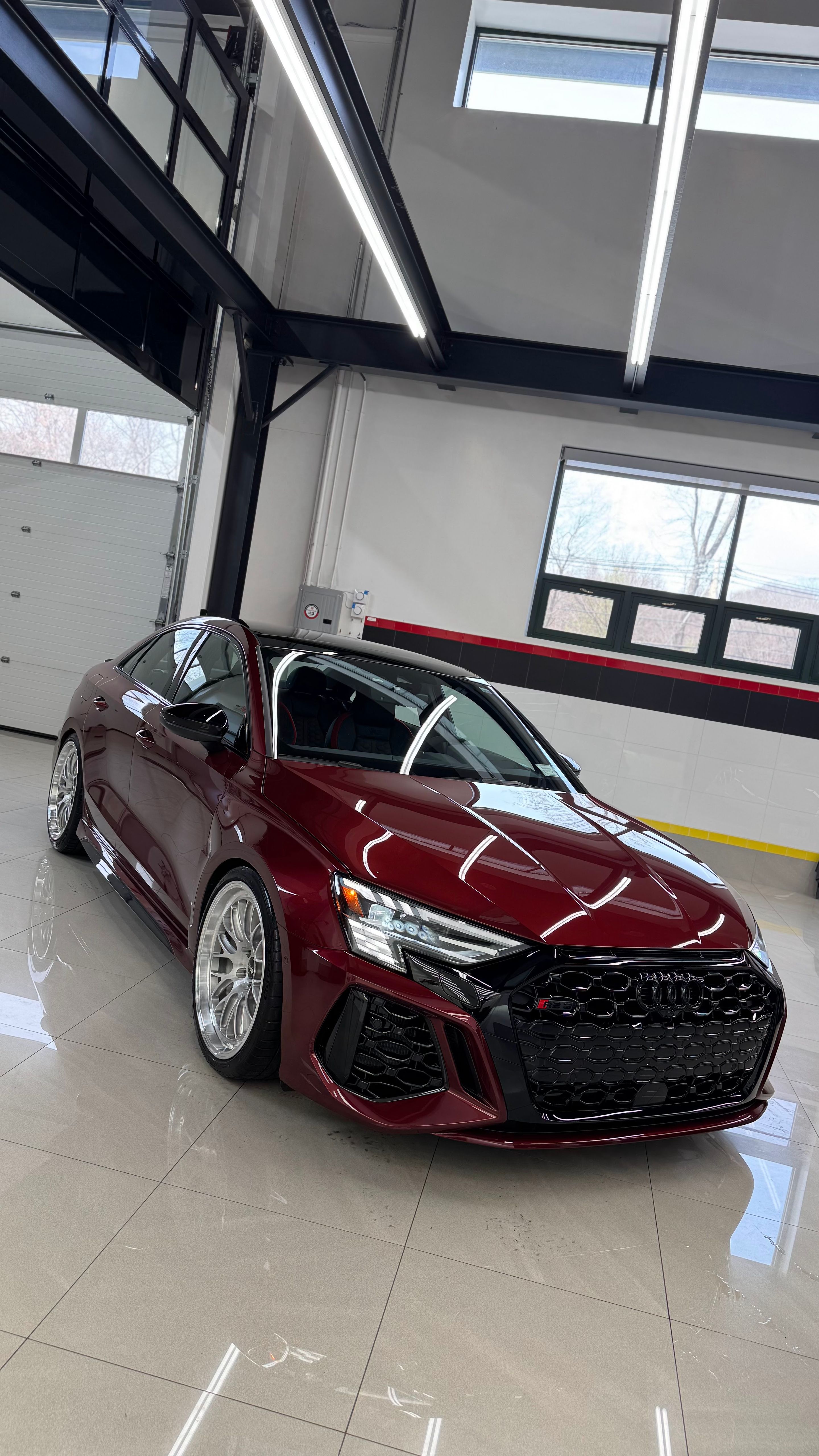 Red Audi 8Y RS 3 with 19" ML-10RT Apex wheels in Machined Lip Brushed Clear
