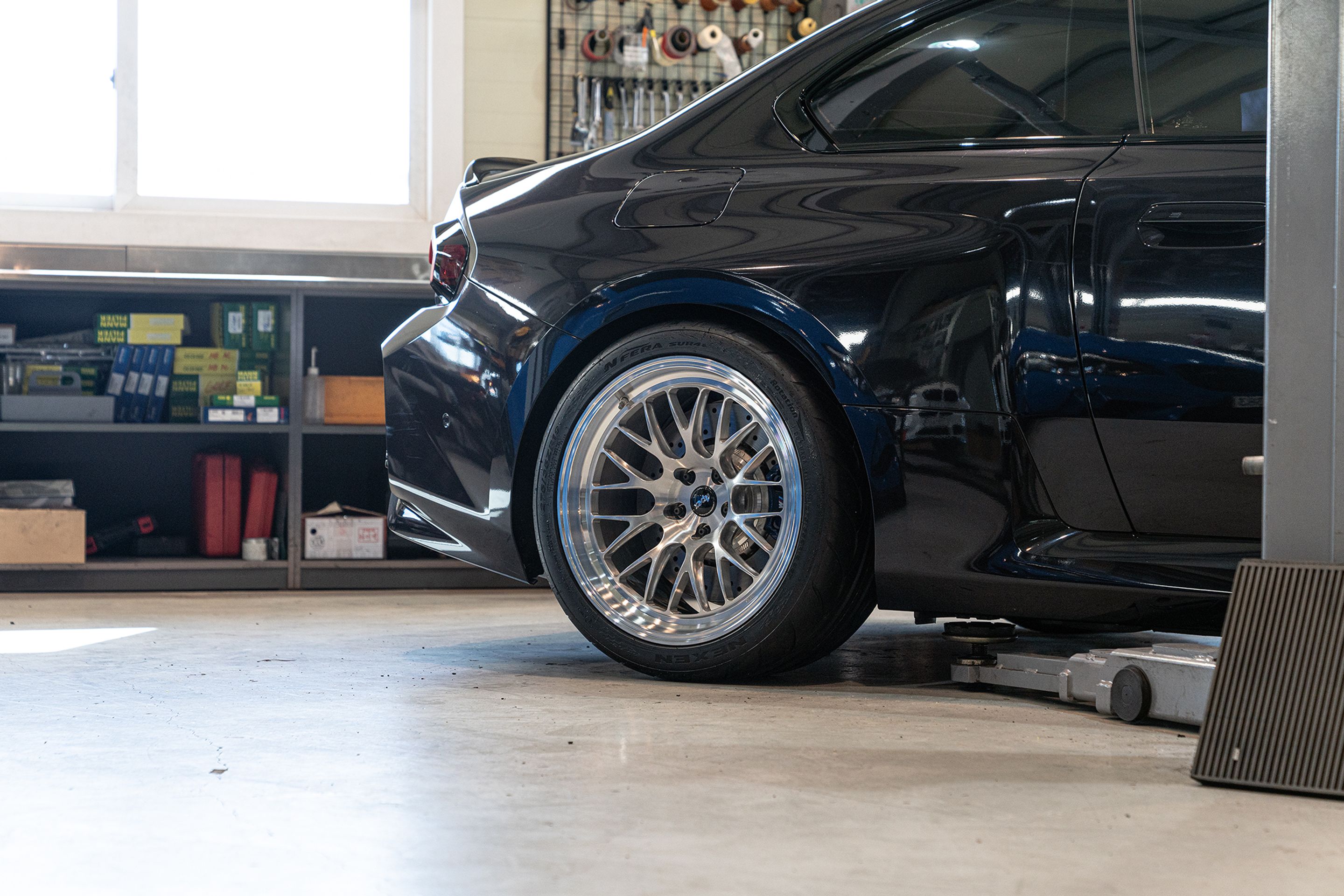 Black BMW G87 M2 with 19" ML-10RT Apex wheels in Machined Lip Brushed Clear