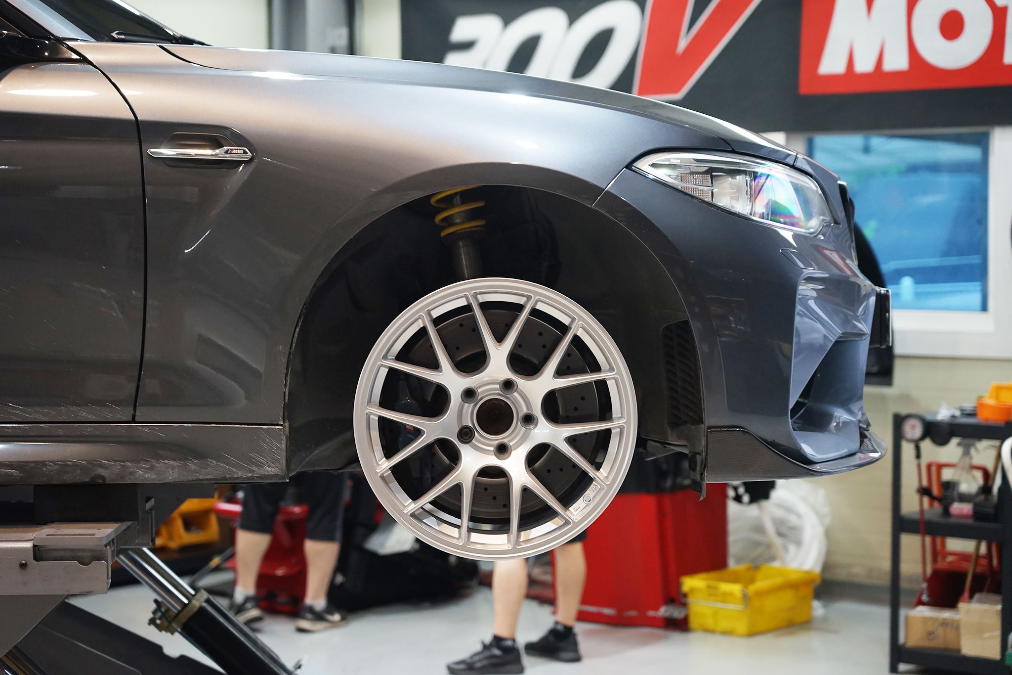 Grey BMW F87 M2 with 18" EC-7 Apex wheels in Race Silver