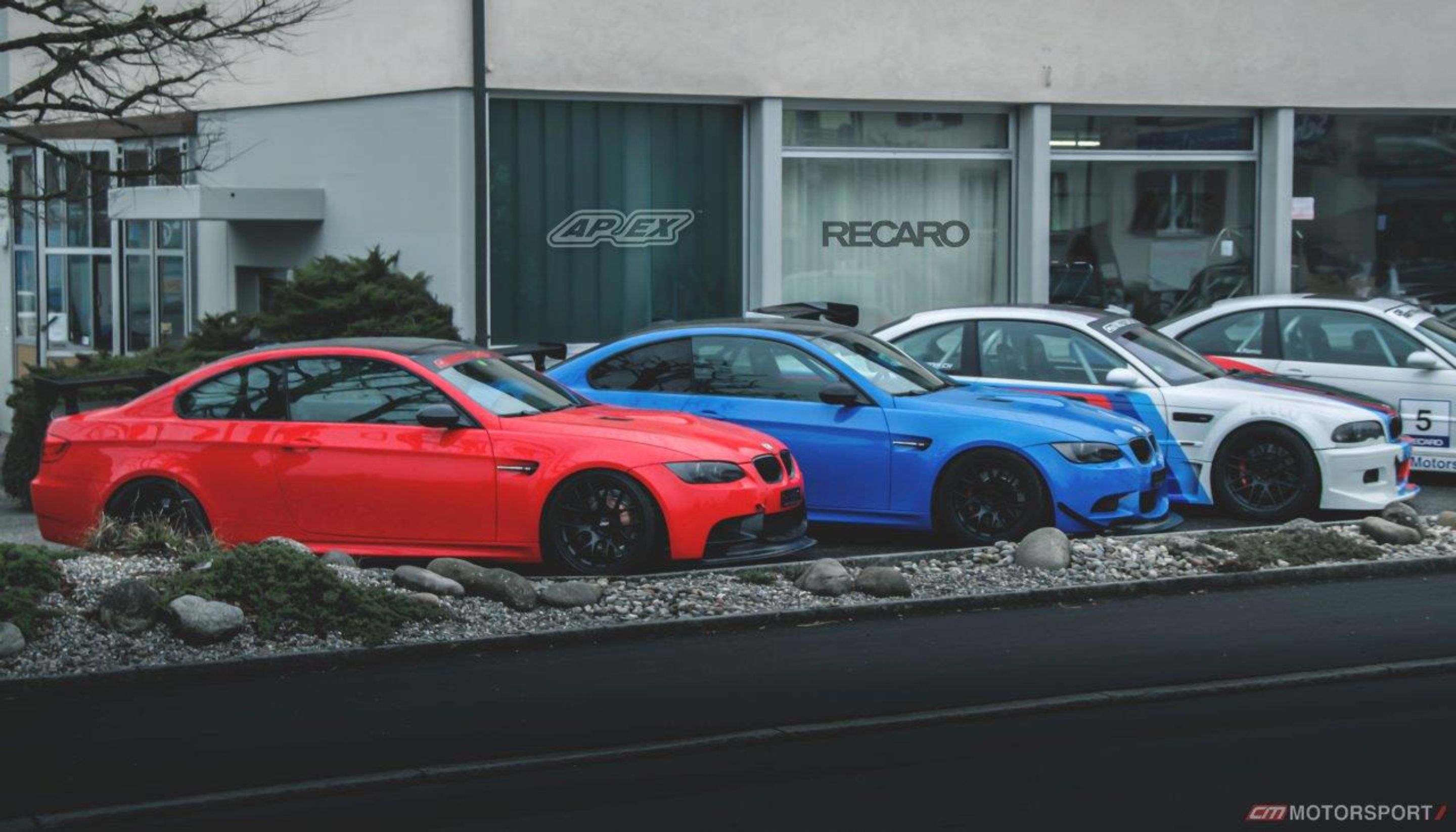Red BMW  M3 with 19" EC-7 Apex wheels in Satin Black