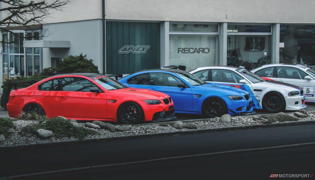 Red BMW M3 with 19" EC-7 Apex wheels in Satin Black