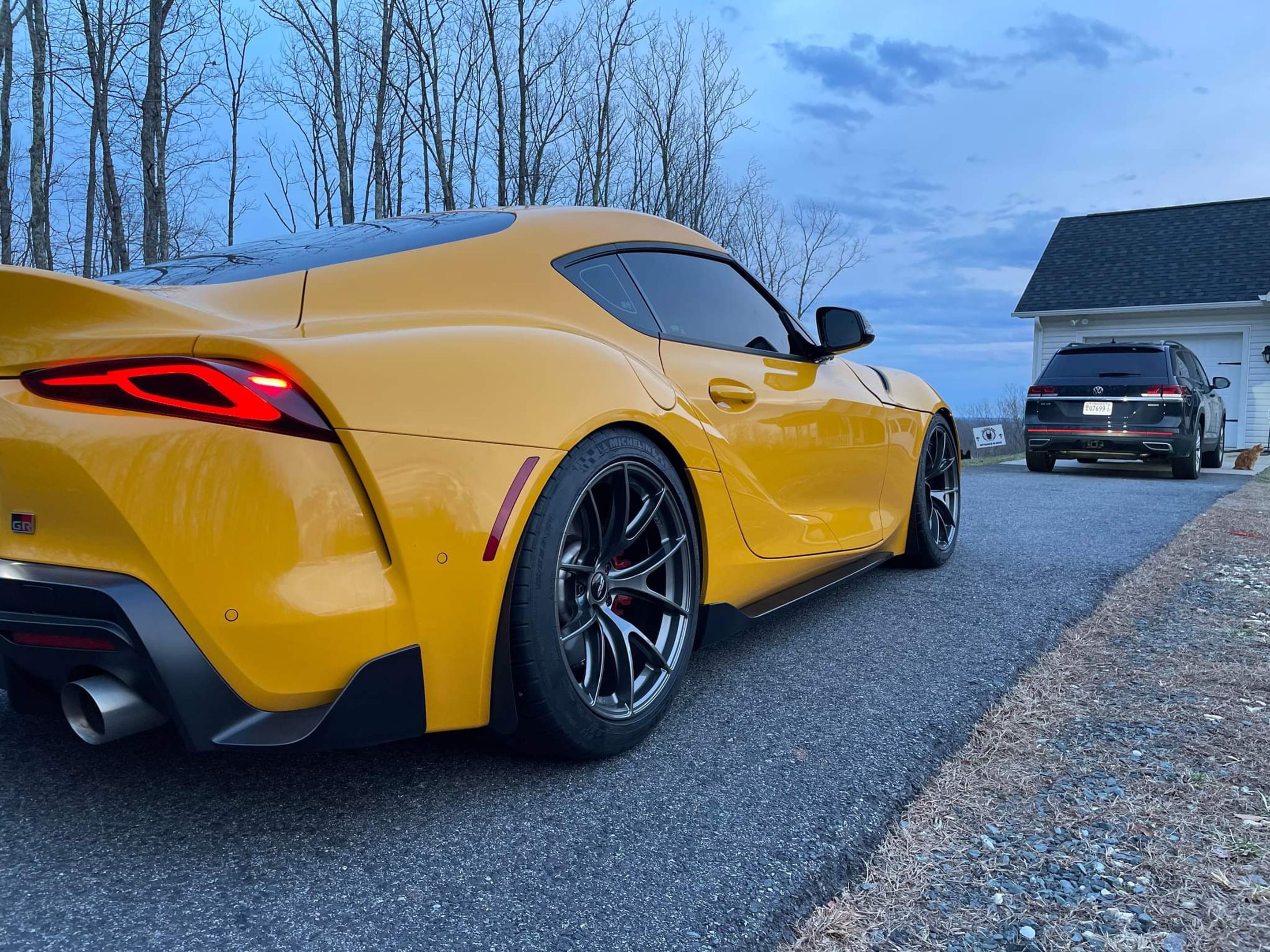Yellow Toyota GR Supra with 19" VS-5RS Apex wheels in Anthracite