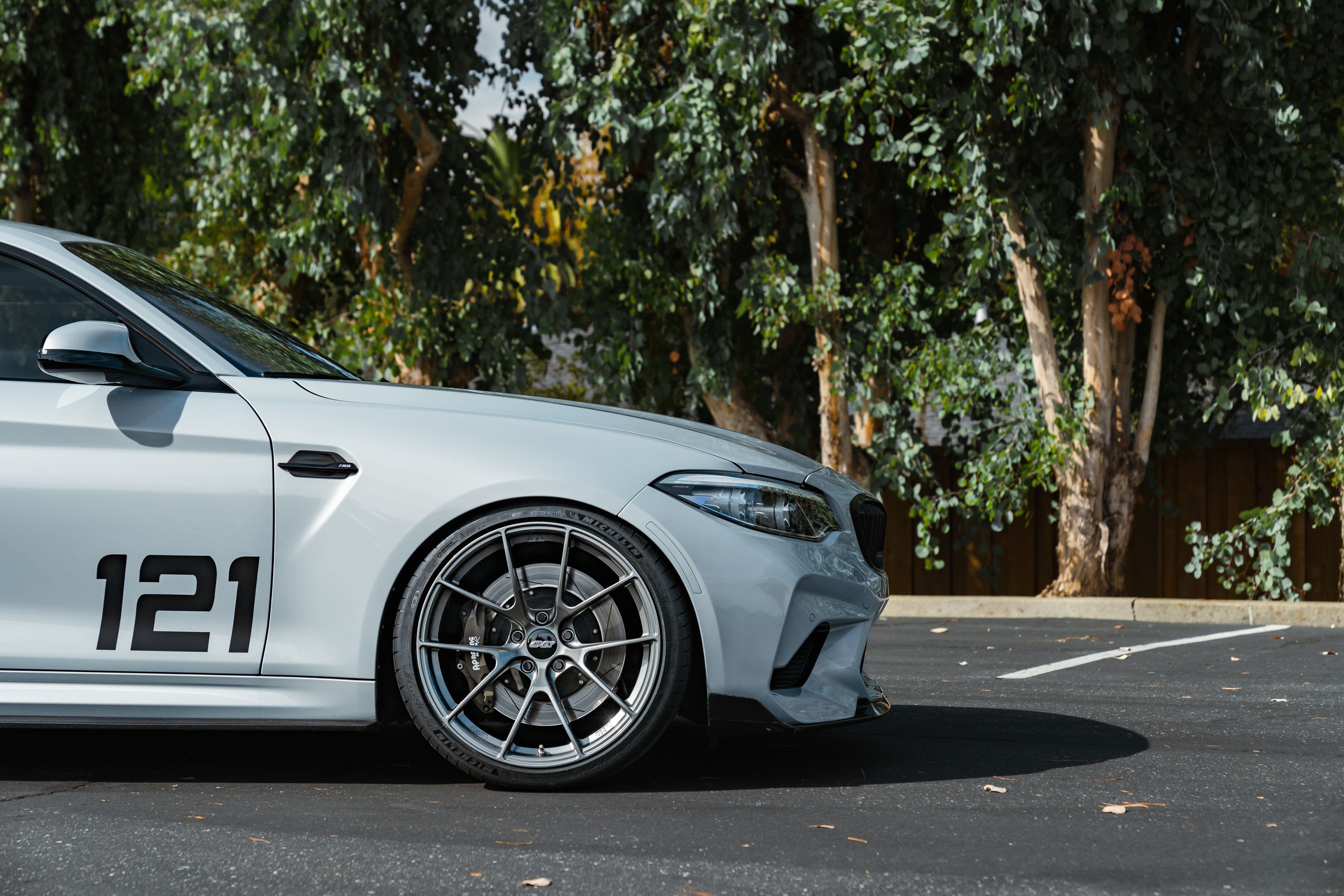 Silver BMW F87 M2 with 20" VS-5RS Apex wheels in Anthracite