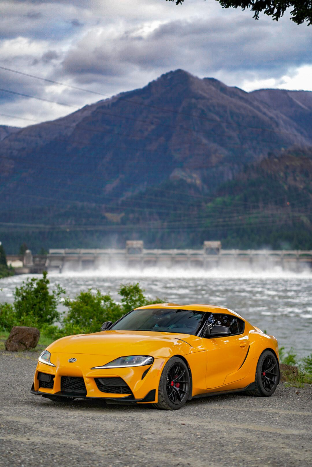 Yellow Toyota GR Supra with 18" VS-5RS Apex wheels in Satin Black