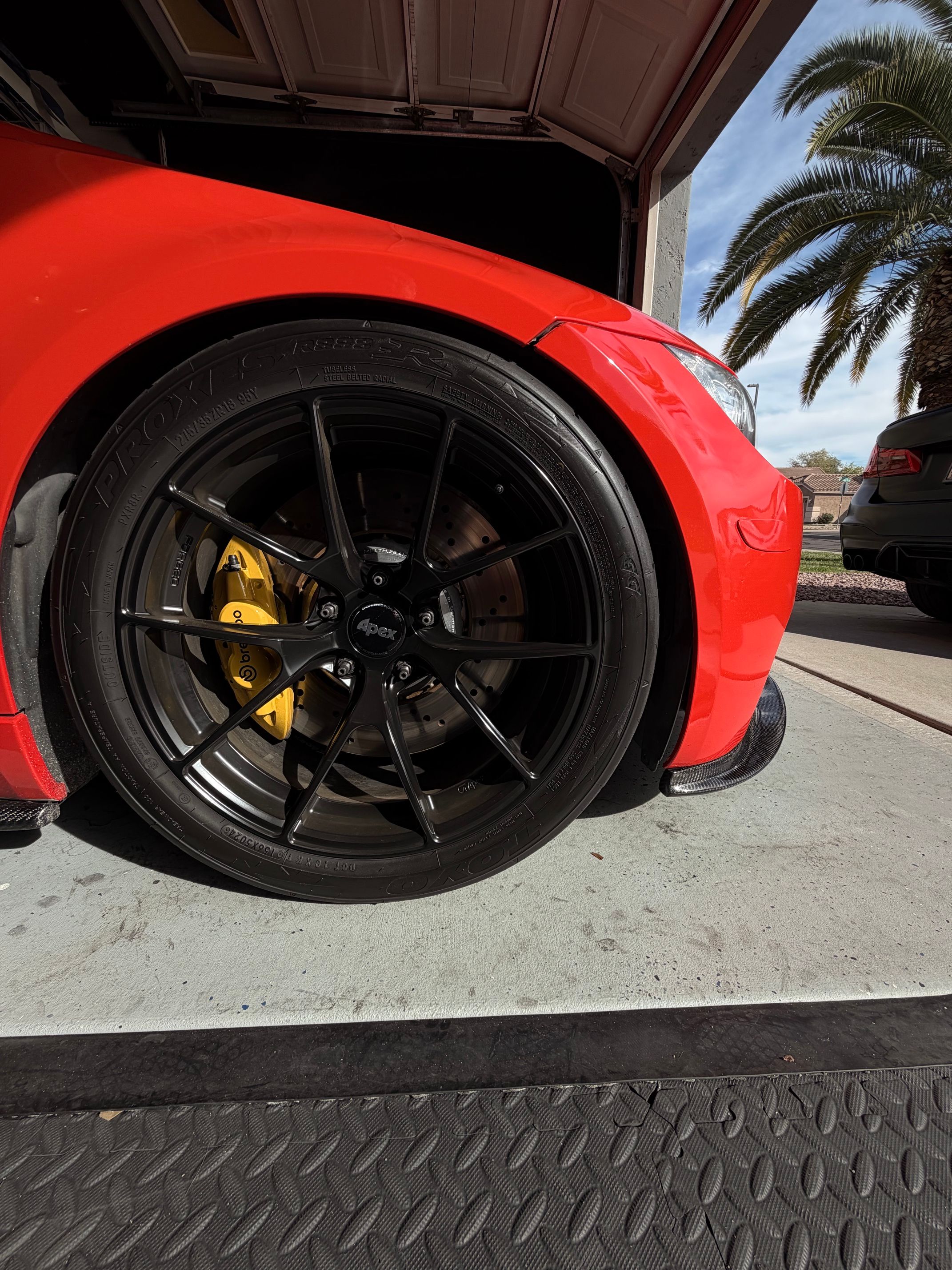 Red BMW E92 Coupe M3 with 18" VS-5RS Apex wheels in Satin Black