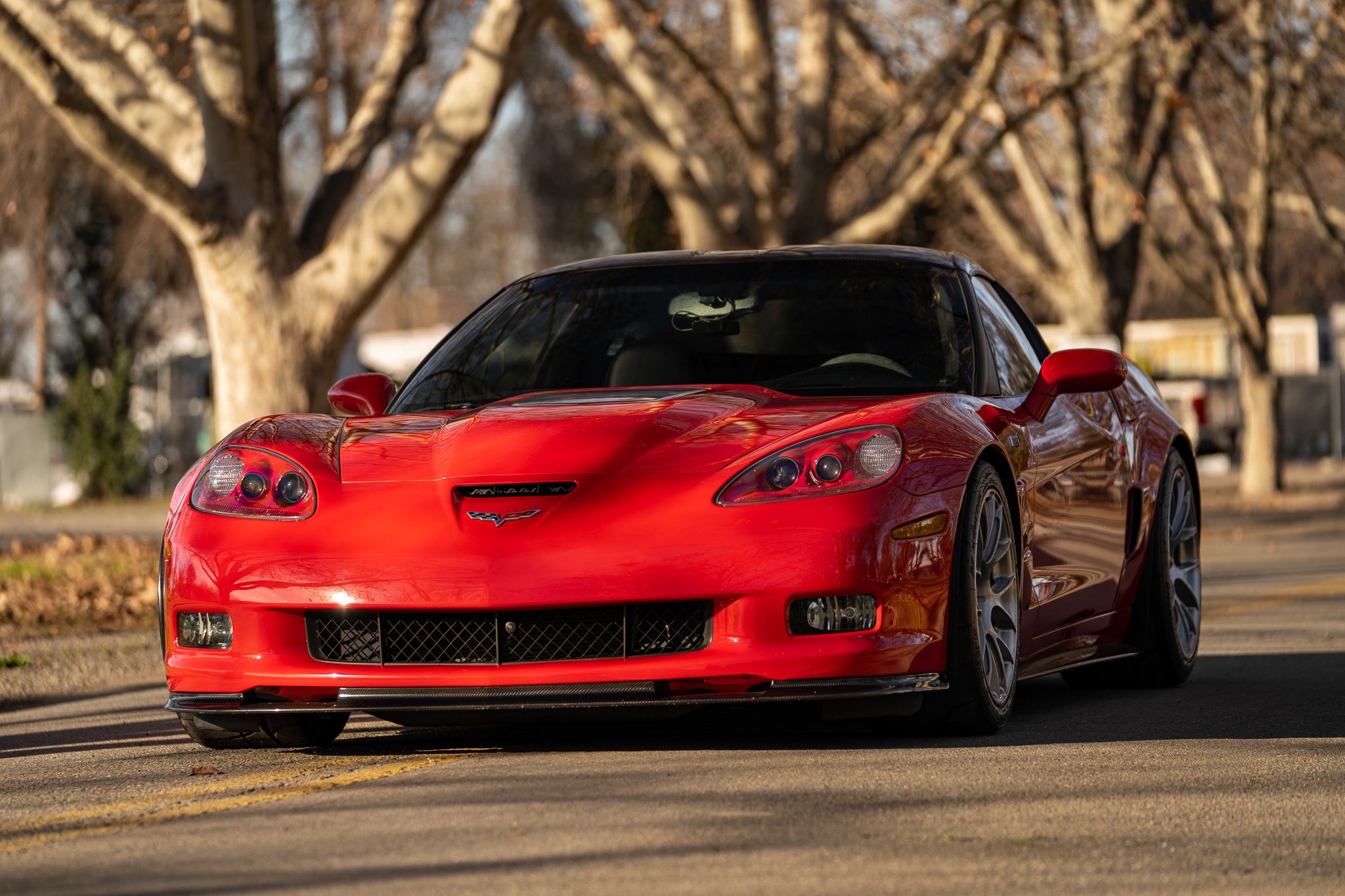 Red Chevrolet C6 Corvette ZR-1 with 18"/19" EC-7RS Apex wheels in Brushed Clear