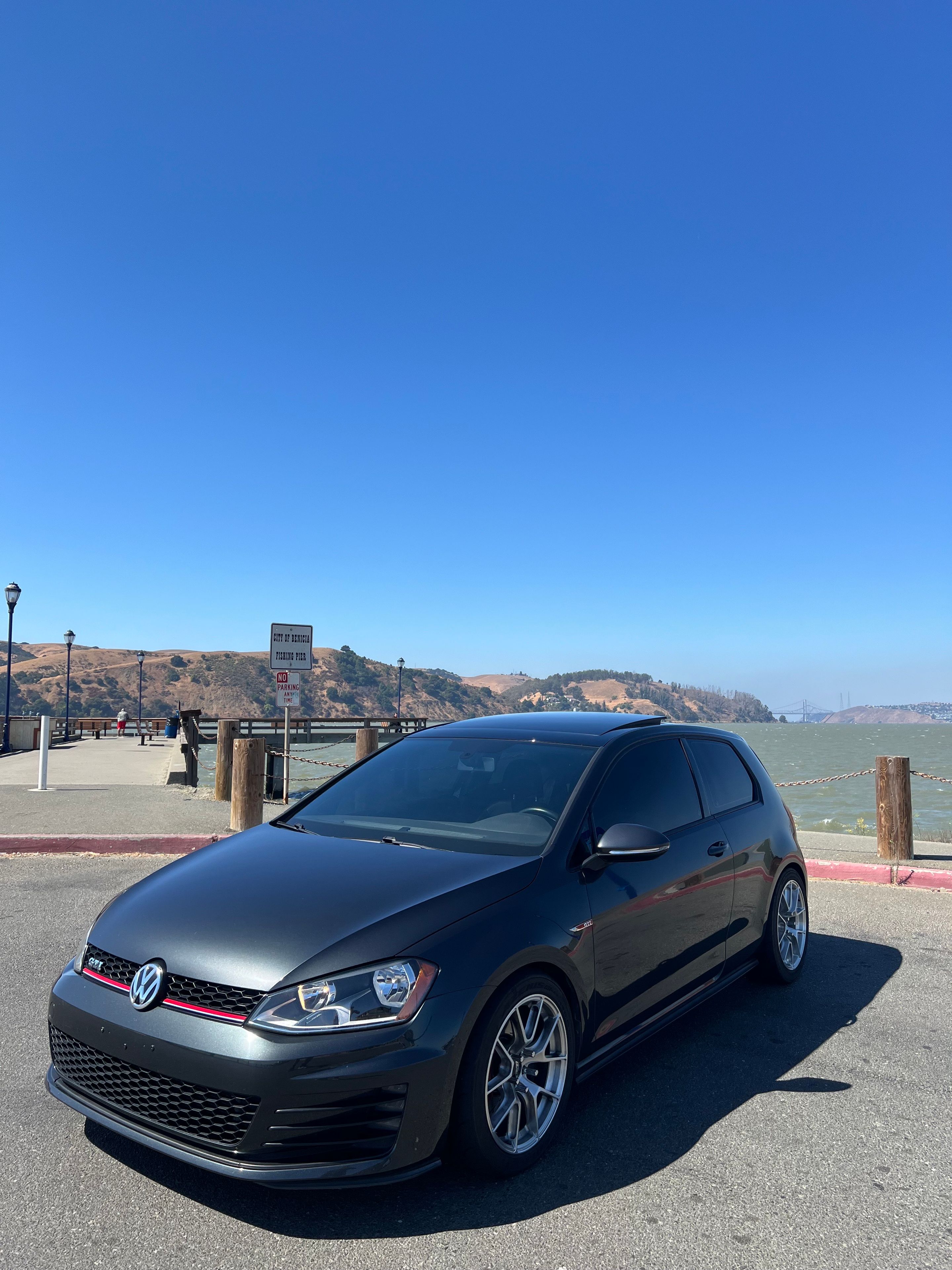 Grey VW MK7 GTI with 17" VS-5RS Apex wheels in Brushed Clear