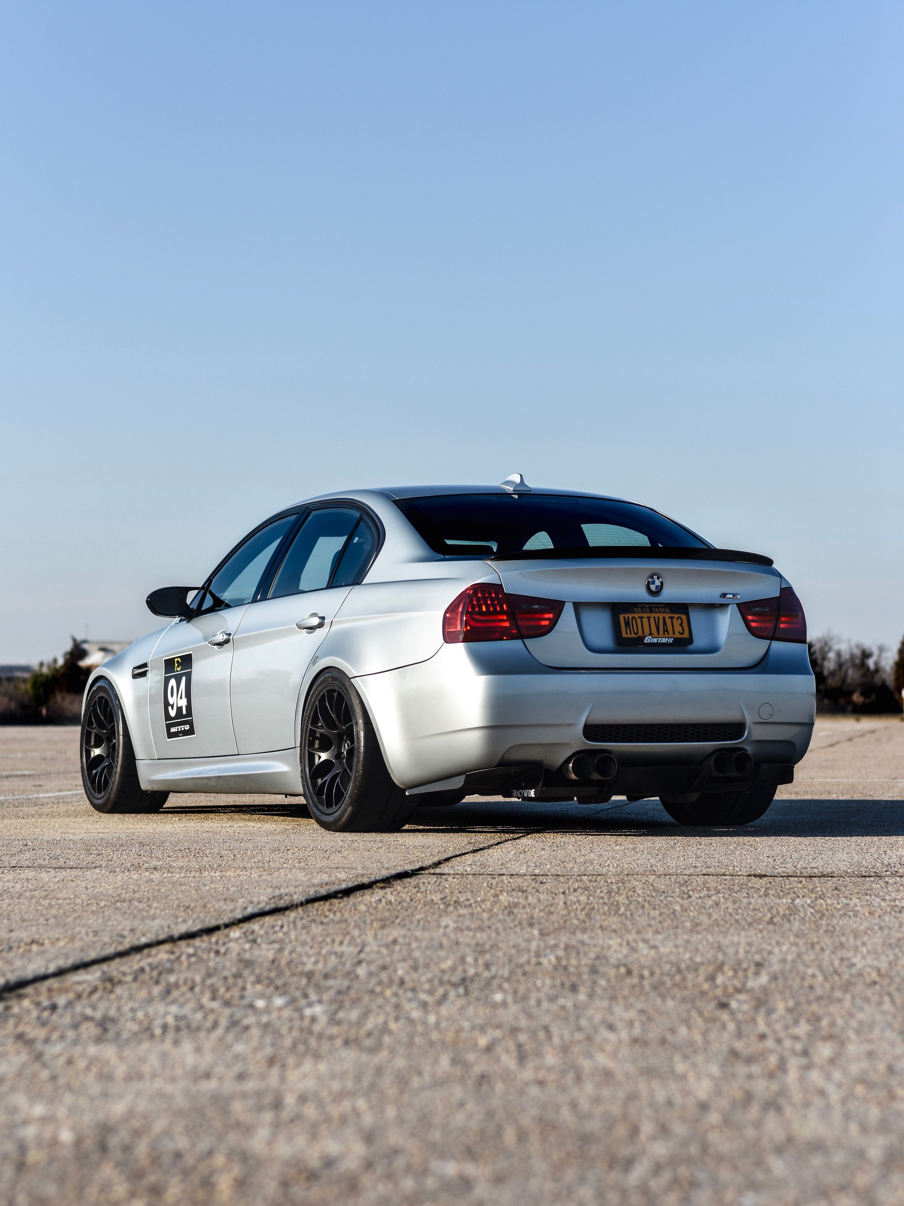 Silver BMW E90 Sedan M3 with 18" EC-7 Apex wheels in Satin Black