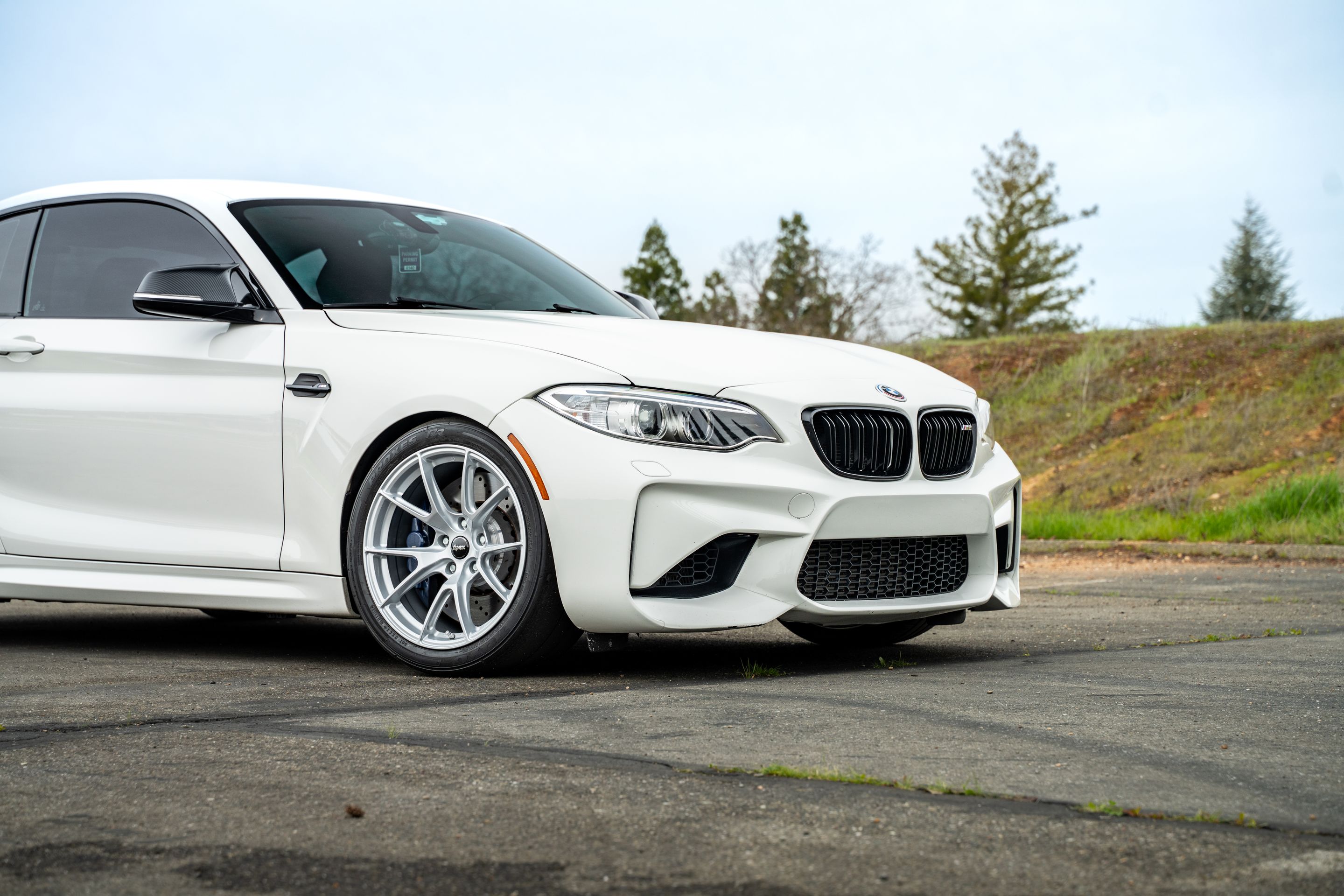 White BMW F87 M2 with 18" VS-5 Apex wheels in Race Silver