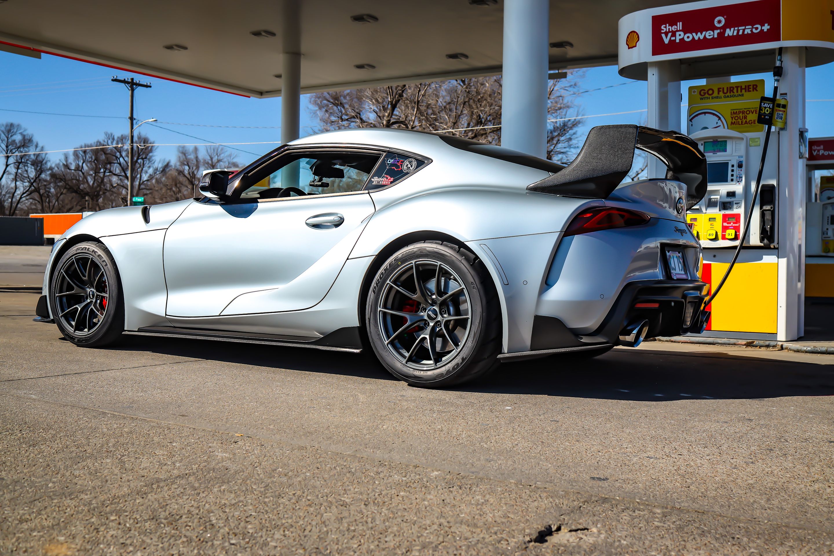 Silver Toyota GR Supra with 18" VS-5RS Apex wheels in Anthracite