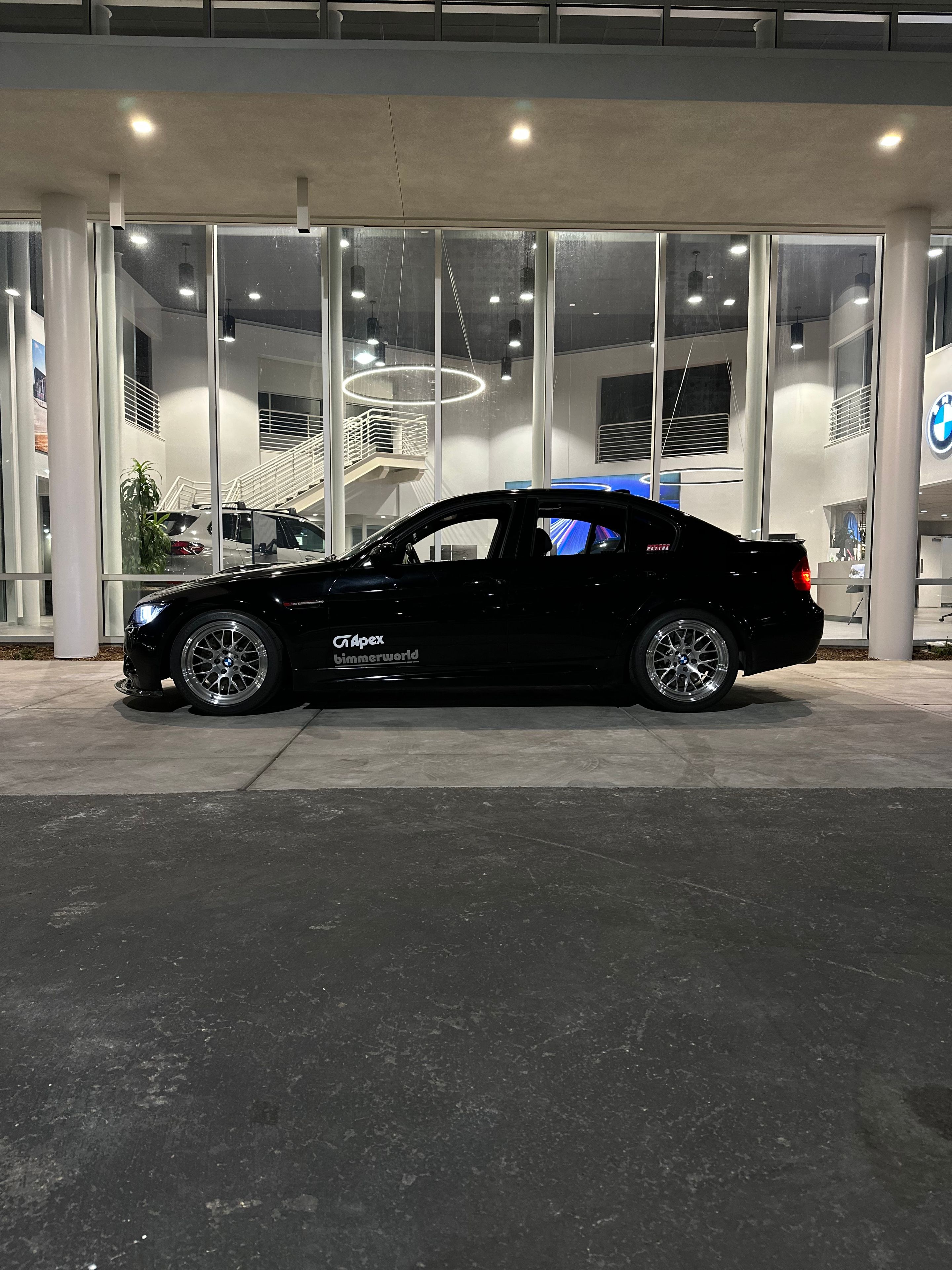 Black BMW E92 Coupe M3 with 18" ML-10RT Apex wheels in Machined Lip Brushed Clear