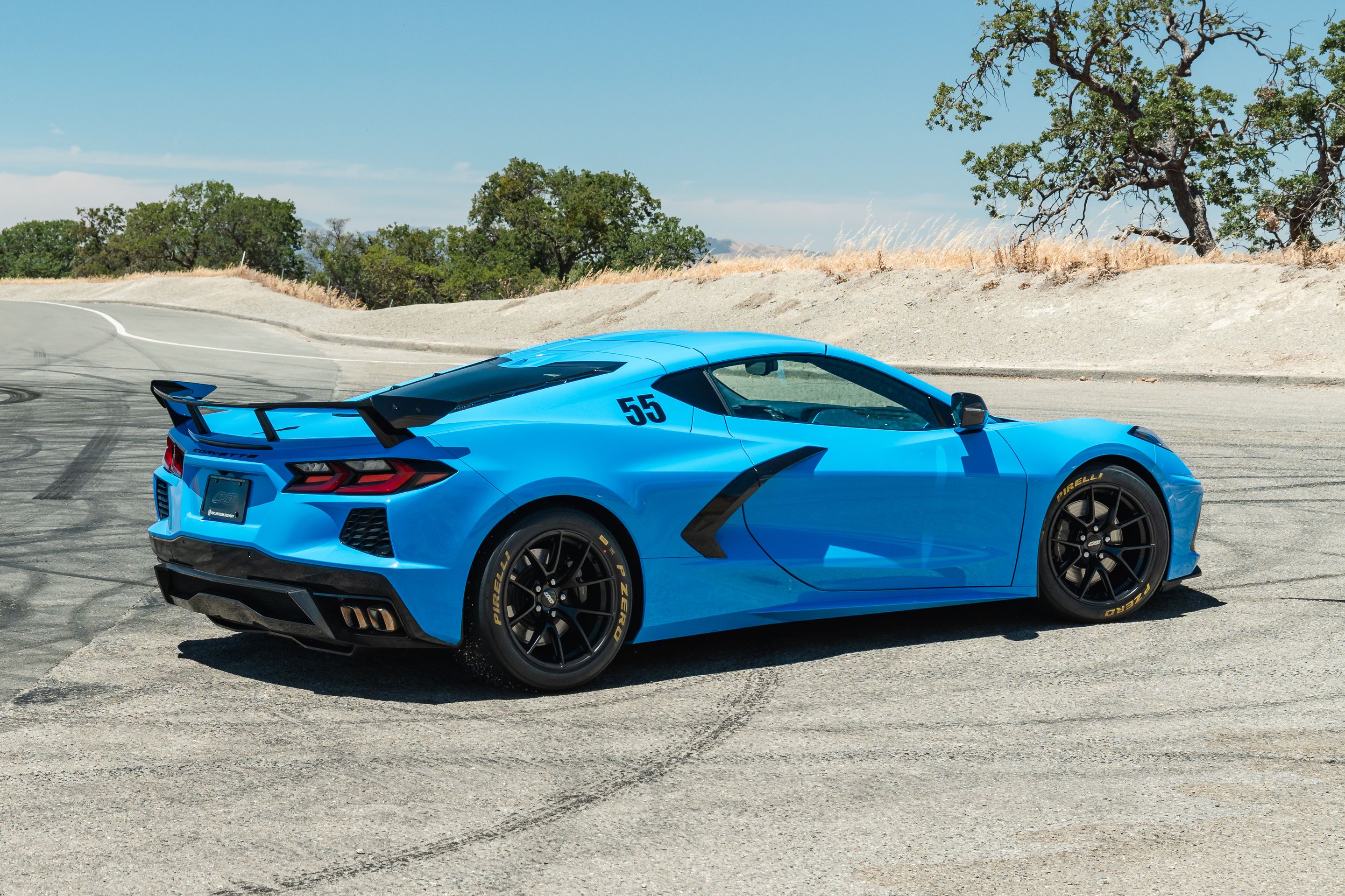 Blue Chevrolet C8 Corvette Stingray/Z51 with 18" VS-5RS Apex wheels in Satin Black