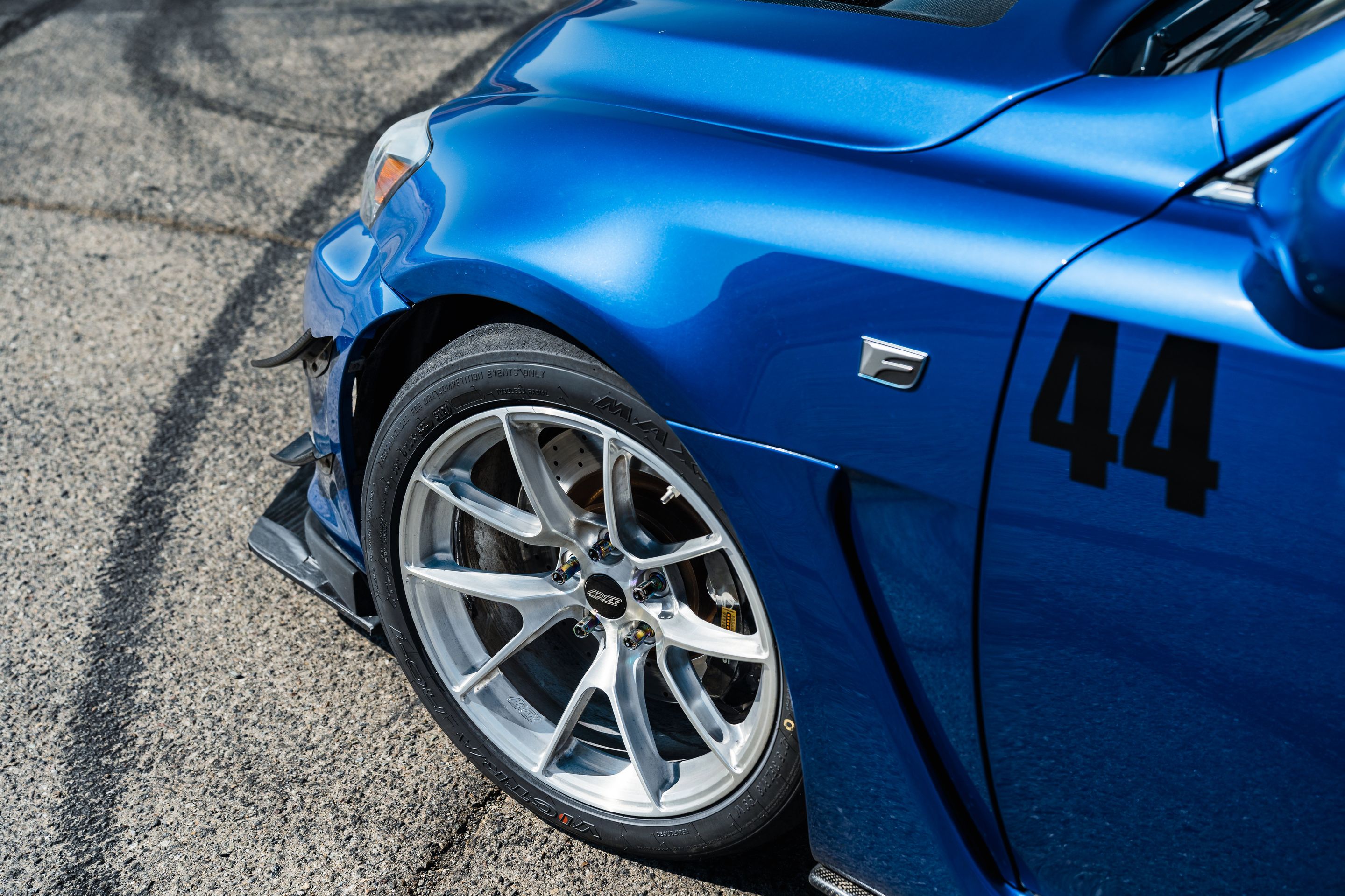 Blue Lexus USE20 IS-F with 18" VS-5RS Apex wheels in Brushed Clear
