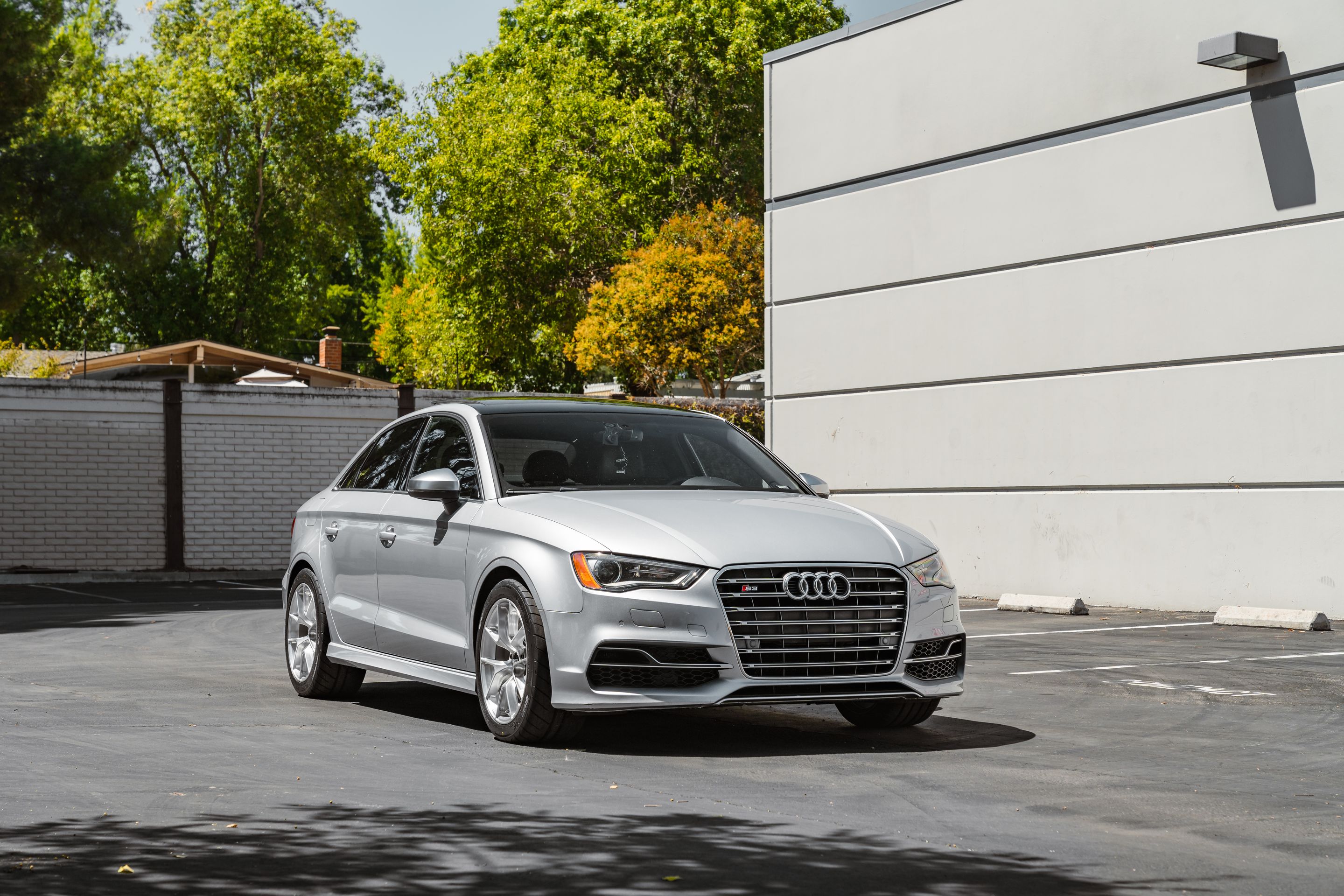 Silver Audi 8V S3 with 17" VS-5RS Apex wheels in Brushed Clear