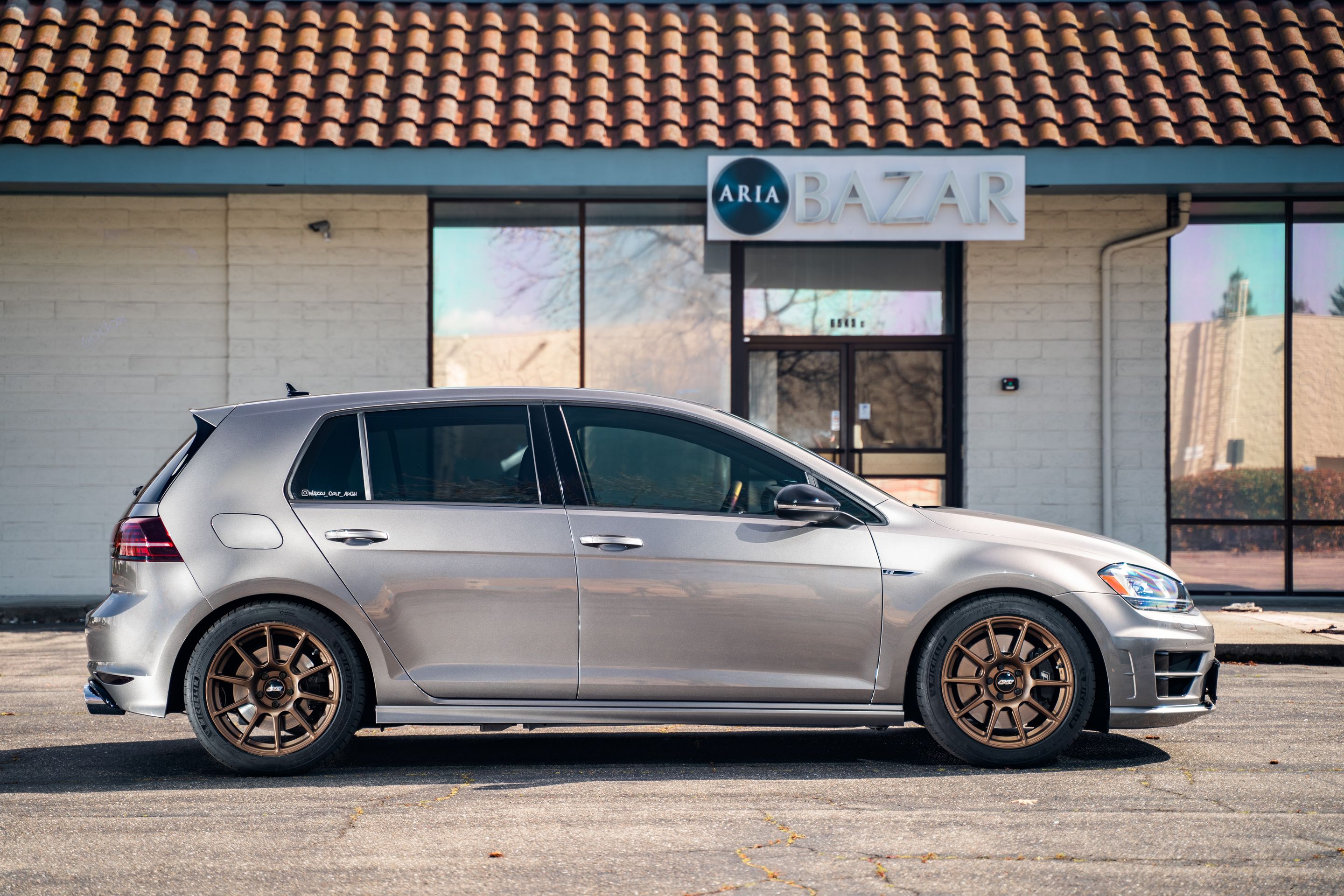 Grey VW MK7 Golf R with 17" SM-10 Apex wheels in Satin Bronze
