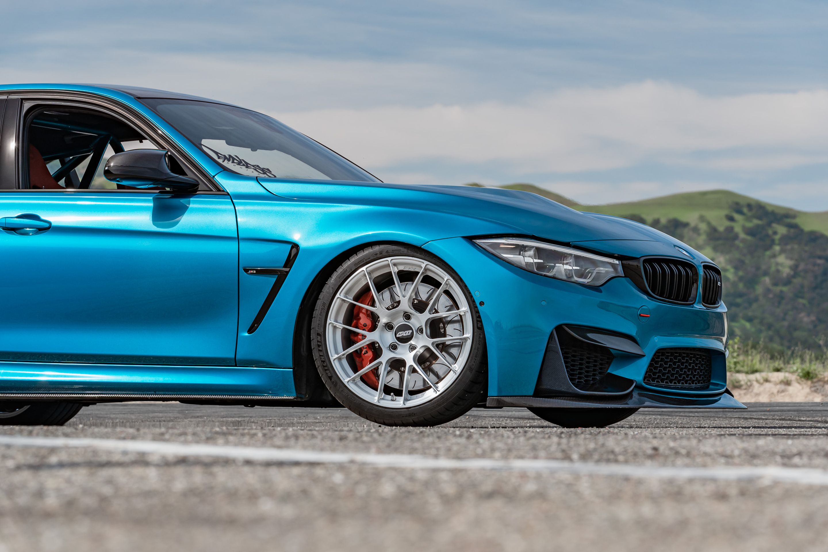 Blue BMW F80 M3 with 19" EC-7RS Apex wheels in Brushed Clear