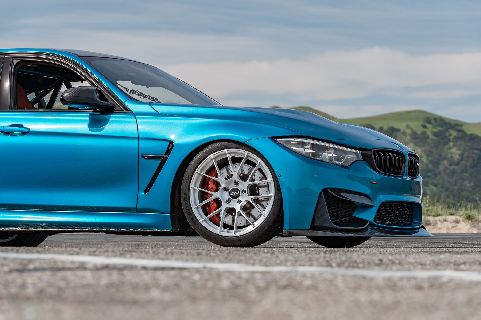 Blue BMW F80 M3 with 19" EC-7RS Apex wheels in Brushed Clear
