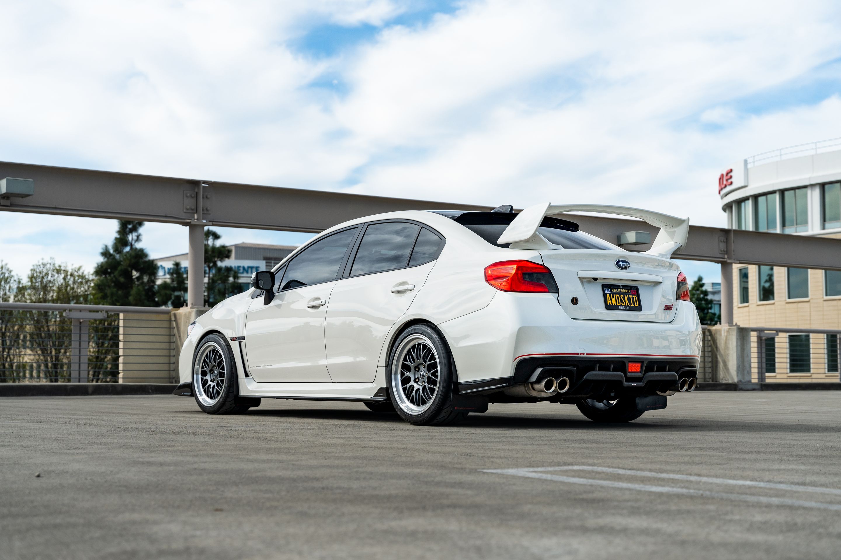 White Subaru VA WRX STI with 18" ML-10RT Apex wheels in Machined Lip Anthracite