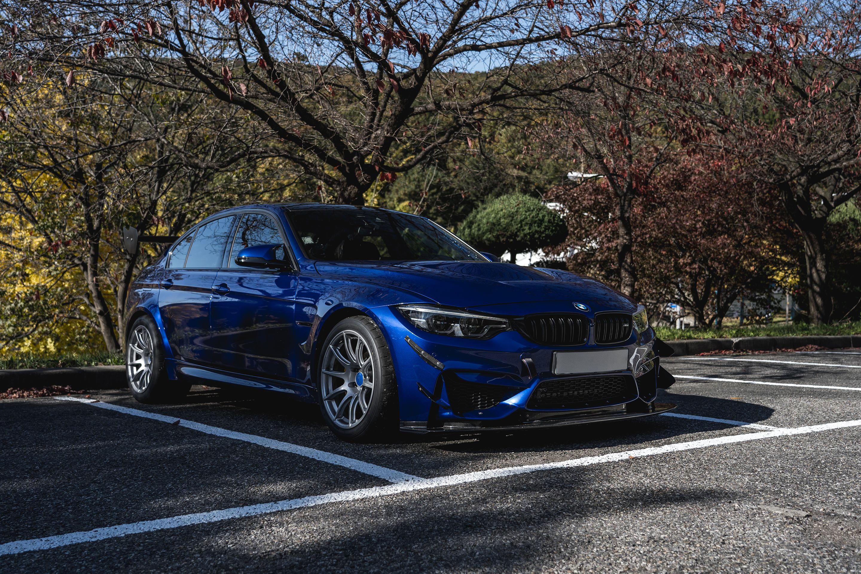Blue BMW F80 M3 with 18" SM-10 Apex wheels in Race Silver
