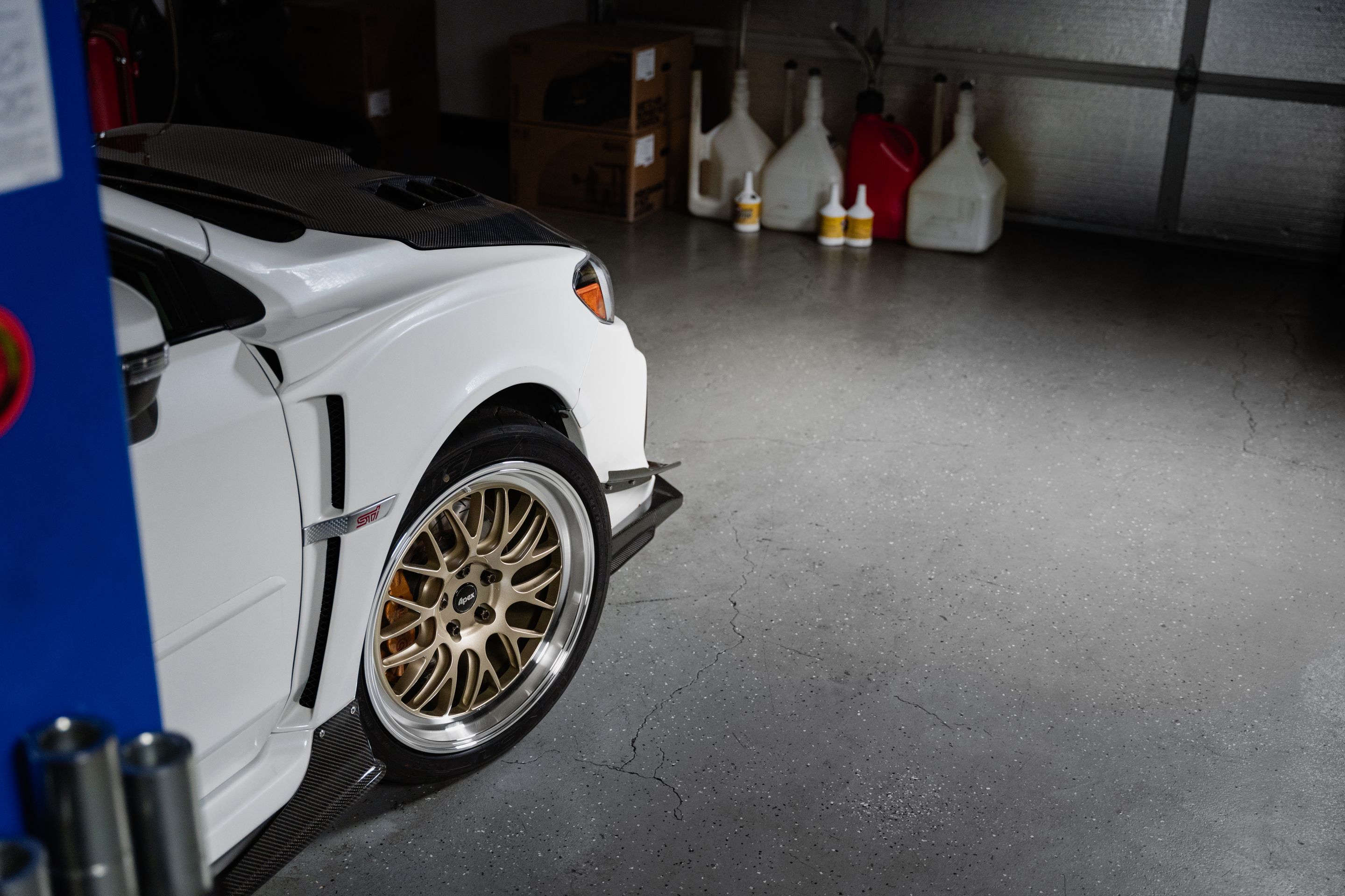 White Subaru VA WRX STI with 18" ML-10RT Apex wheels in Machined Lip Gloss Motorsport Gold
