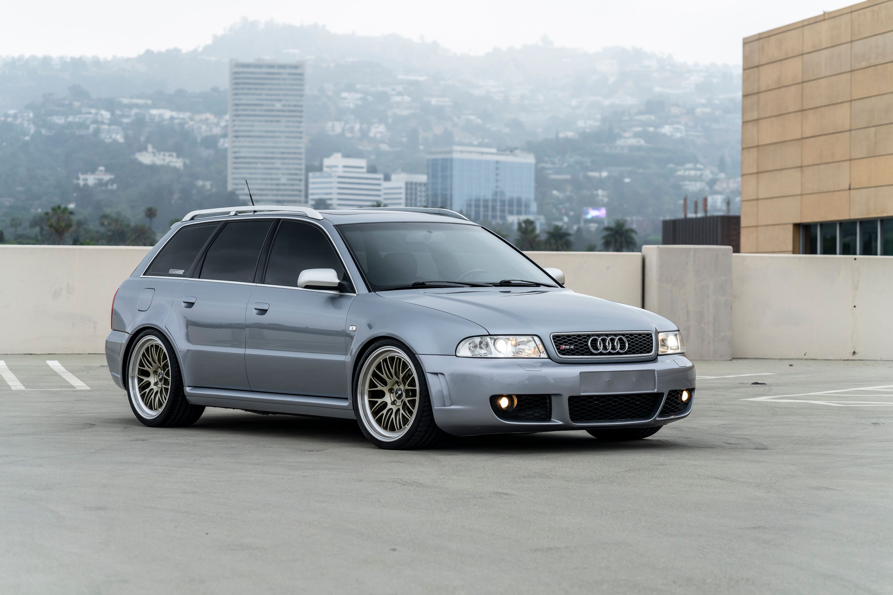 Silver Audi B5 RS 4 Avant/Wagon with 19" ML-10RT Apex wheels in Machined Lip Gloss Motorsport Gold