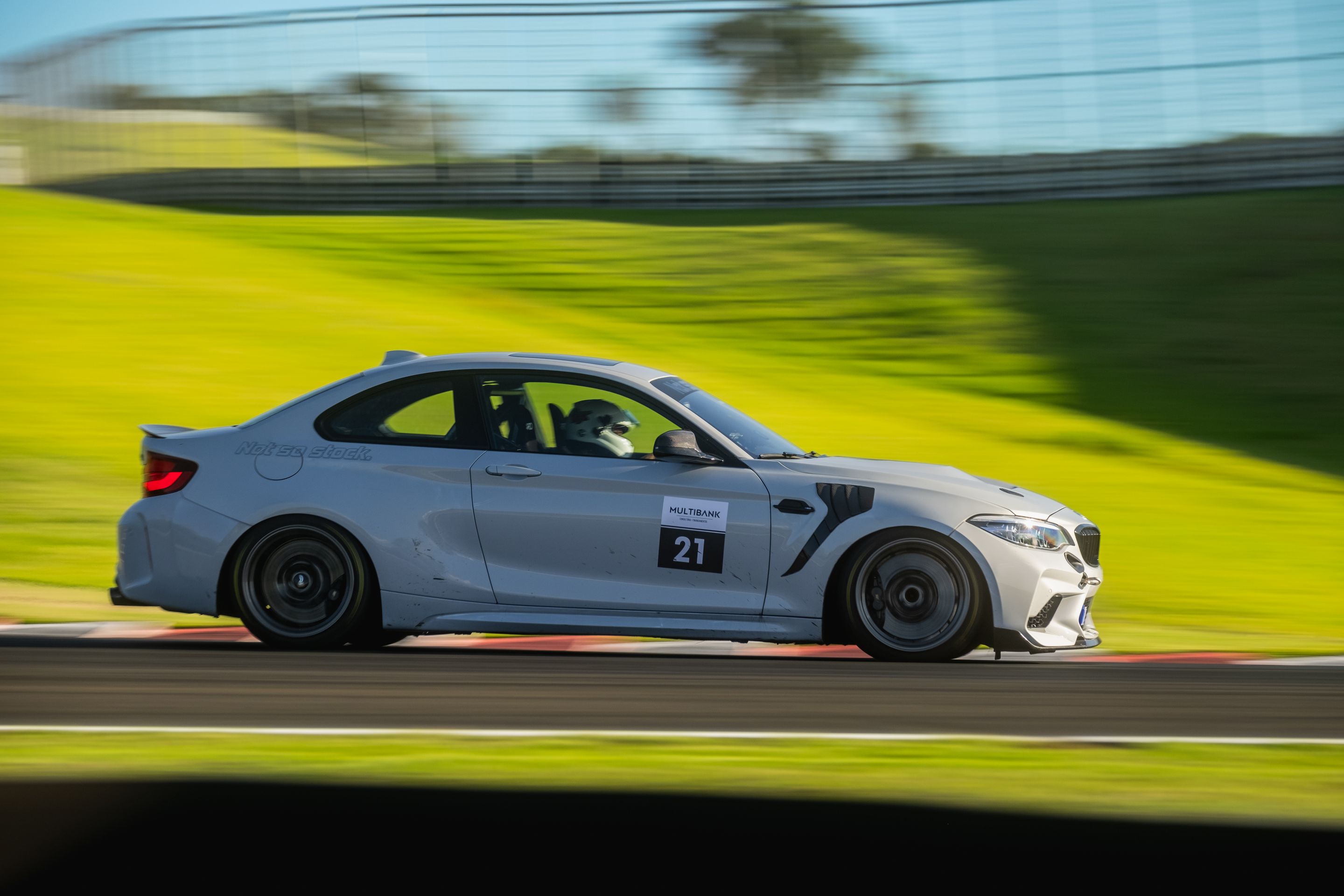 Silver BMW F87 M2 with 18" VS-5RS Apex wheels in Brushed Clear